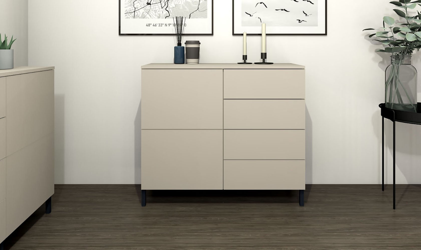 borchardt Möbel Kommode »Haama, modern, grifflos, Metallfüße, praktisch,  2 Türen« Push-To-Open, verstellbare Einlegeböden, viel Stauraum, Breite 93cm