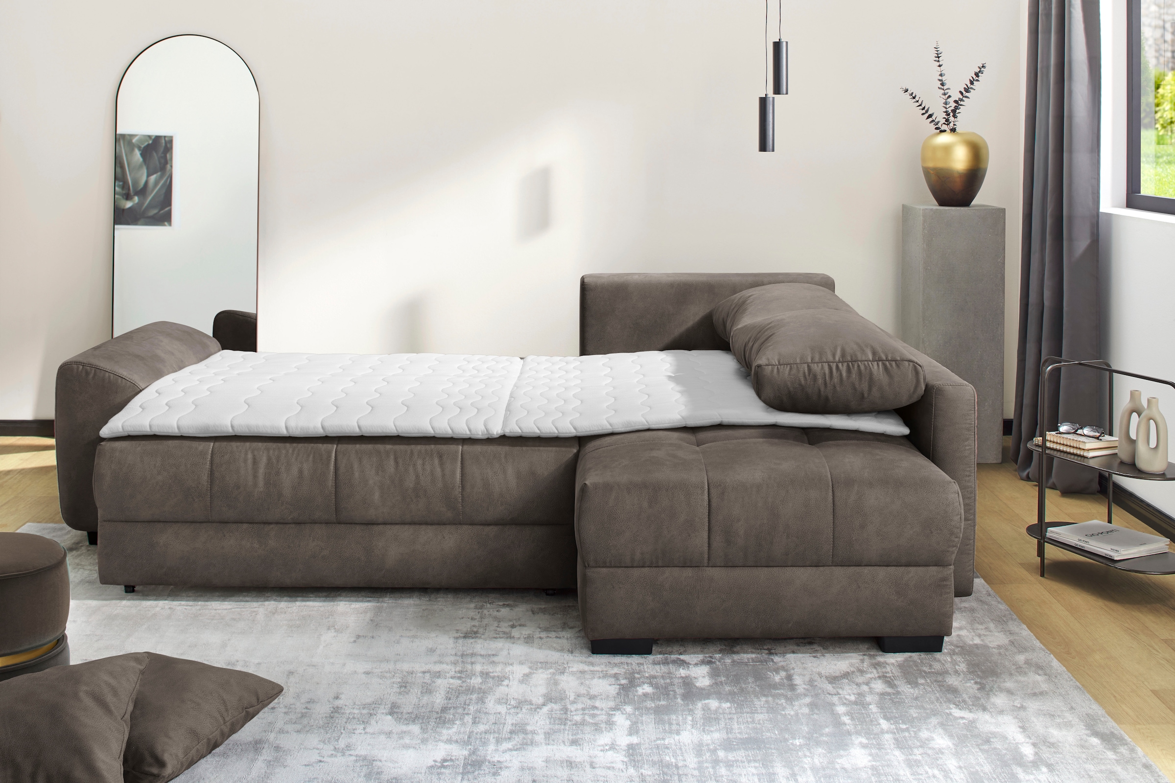 Jockenhöfer Gruppe Ecksofa »Amalfi, L-Form, B: 270 cm, Liegefl. 146x224 cm, Dauerschlafsofa« Tonnentaschen-Federkern, Topper, Bettkasten & Kissen