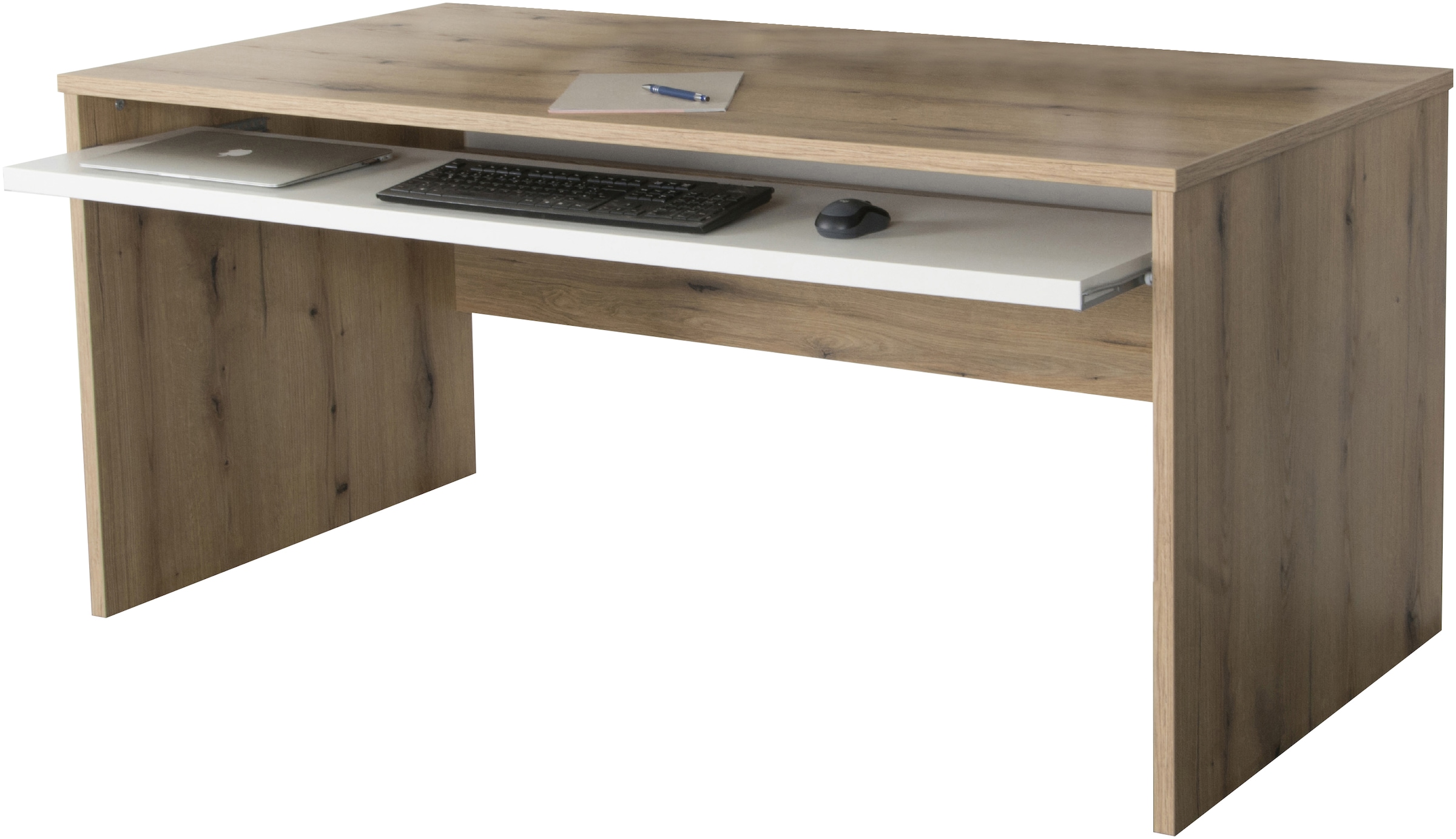 VOGL Möbelfabrik Schreibtisch »Barrie mit 2-farbigem Tastaturauszug«, in 2 Breiten, 2,5 cm Tischplattenstärke, Made in Germany