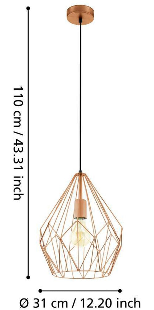 EGLO Pendelleuchte »CARLTON Hängeleuchte, Kupfer, Stahl, exkl. Leuchtmittel, Retro«, 1 flammig, Leuchtmittel E27 | ohne Leuchtmittel, Vintage Pendellampe, 1 flammig, Drahtgeflecht, Industrial, 110x31cm