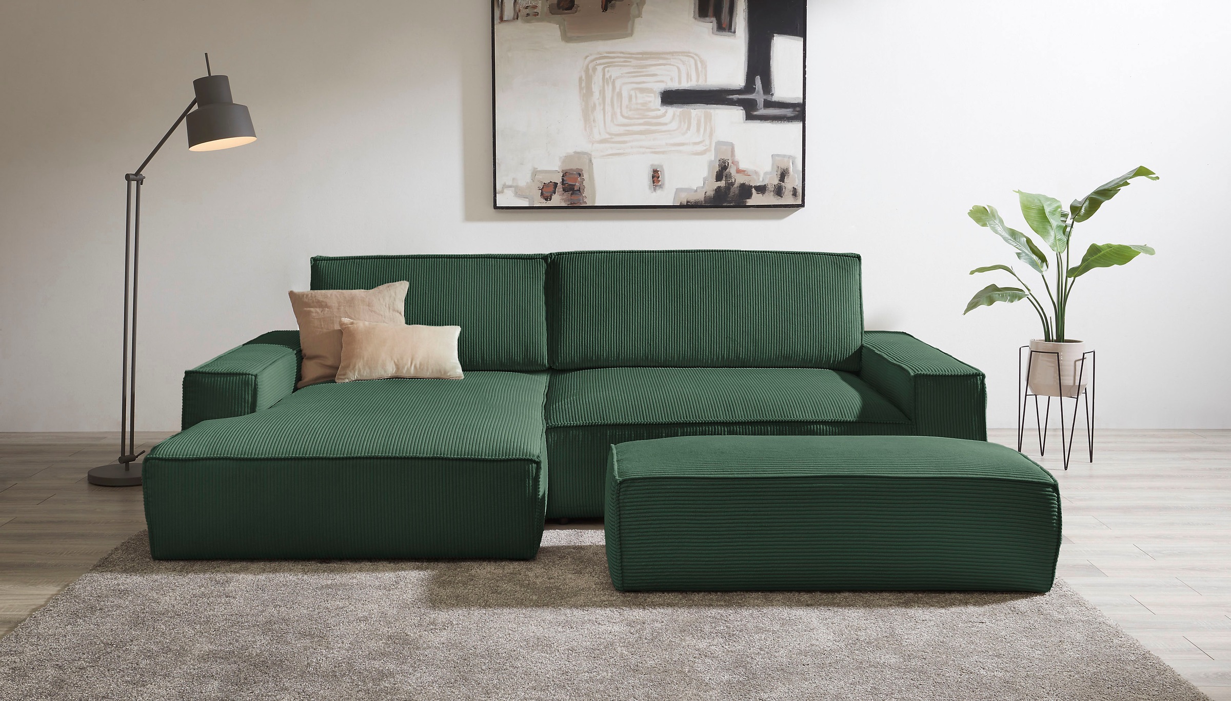 Home affaire Polsterecke »NEU: SHERWOOD XXL tief, L-Form mit Schlaffunktion, Big-Sofa mit Hocker«, (Set, 2 St.), stellbar zum Schlafsofa (Krokodilverbinder), Cord, Leinenoptik