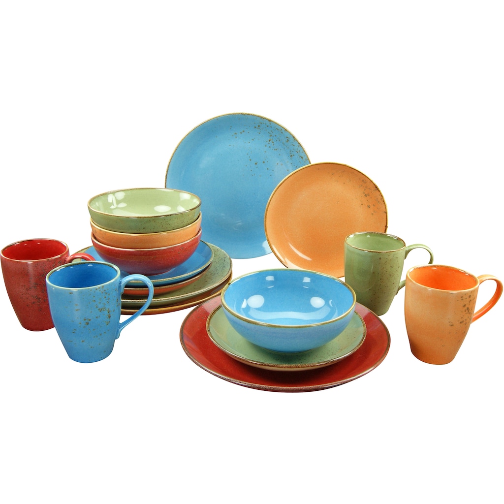 CreaTable Kombiservice »Geschirr-Set NATURE COLLECTION Summer«, (Set, 16 tlg., Kaffeeservice und Tafelservice im Set, für 4 Personen)