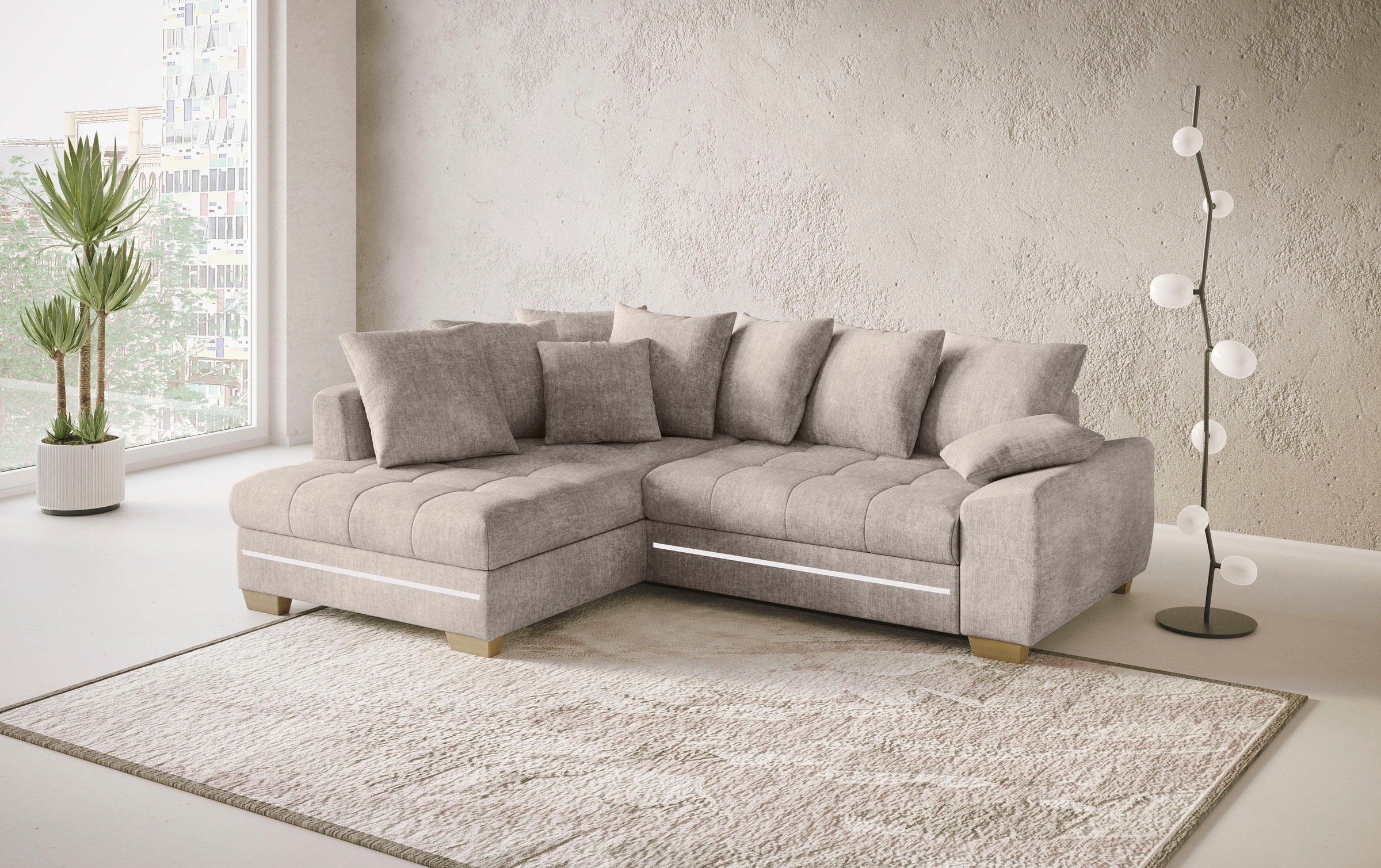 Mr. Couch Ecksofa »Nikita II, L-Form«, mit RGB-LED Beleuchtung, wahlweise mit Bett, Bettkasten, Kaltschaum