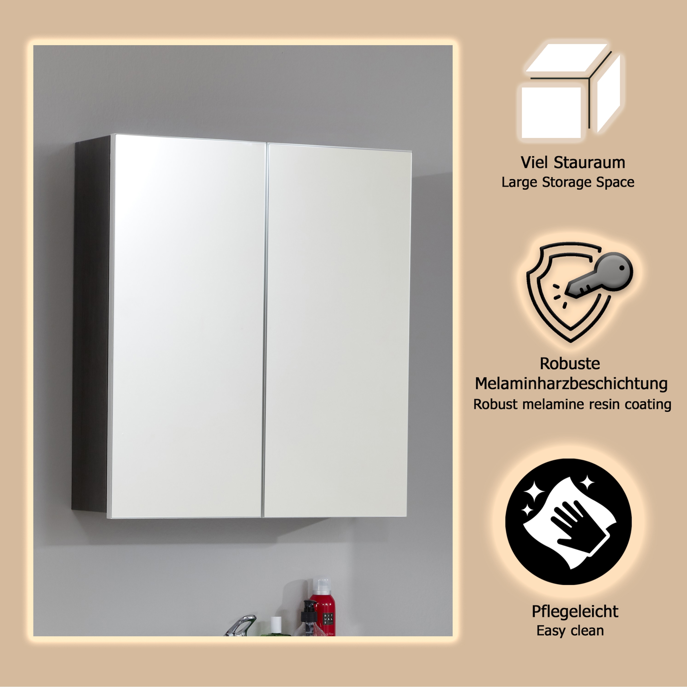 welltime Spiegelschrank »Sovana«, Badschrank wahlweise mit oder ohne Beleuchtung - (B/T/H) 60/18/67 cm