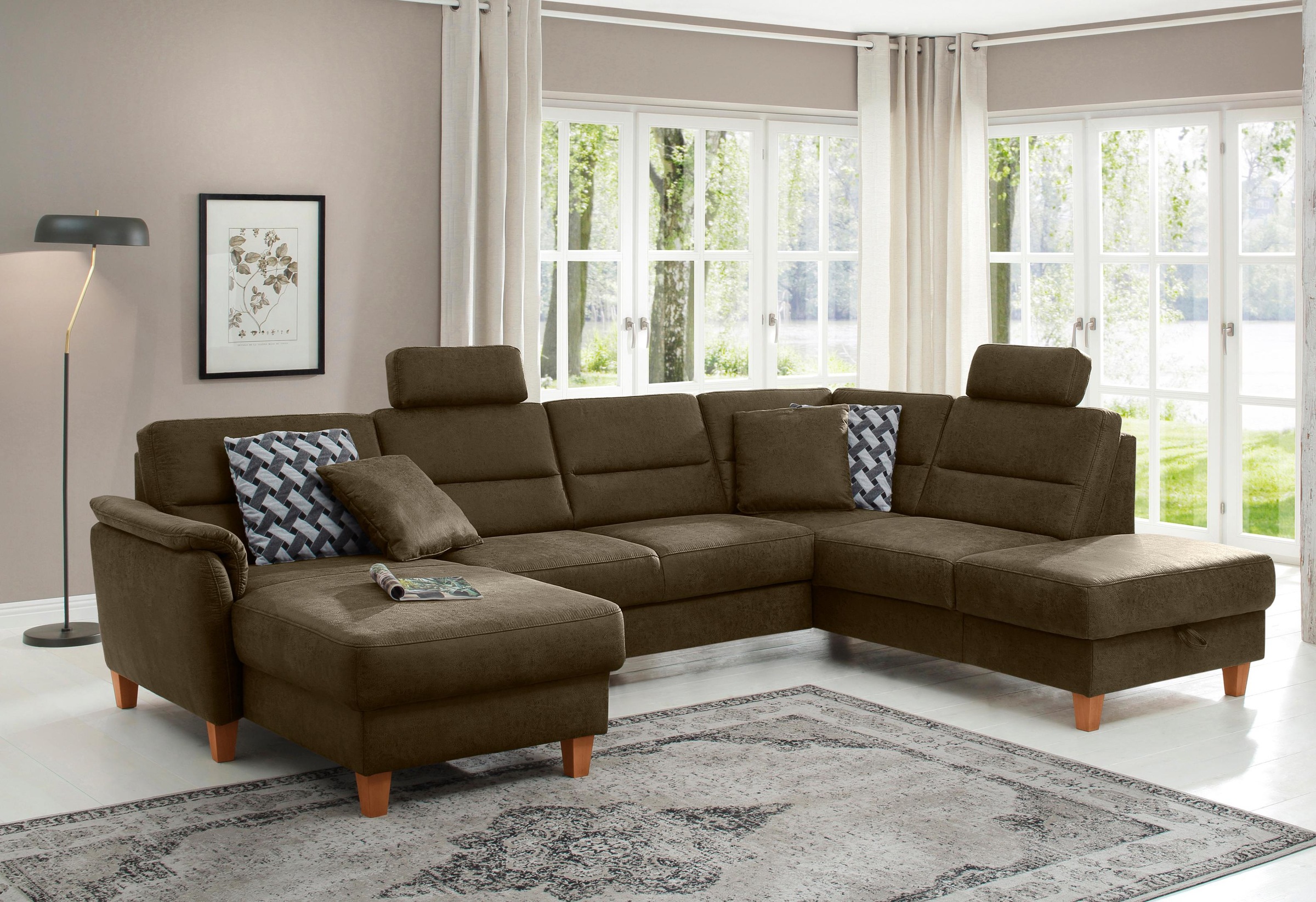 Home affaire Wohnlandschaft »Palmera U-Form, B: 308 cm« optional Bettfunkti günstig online kaufen