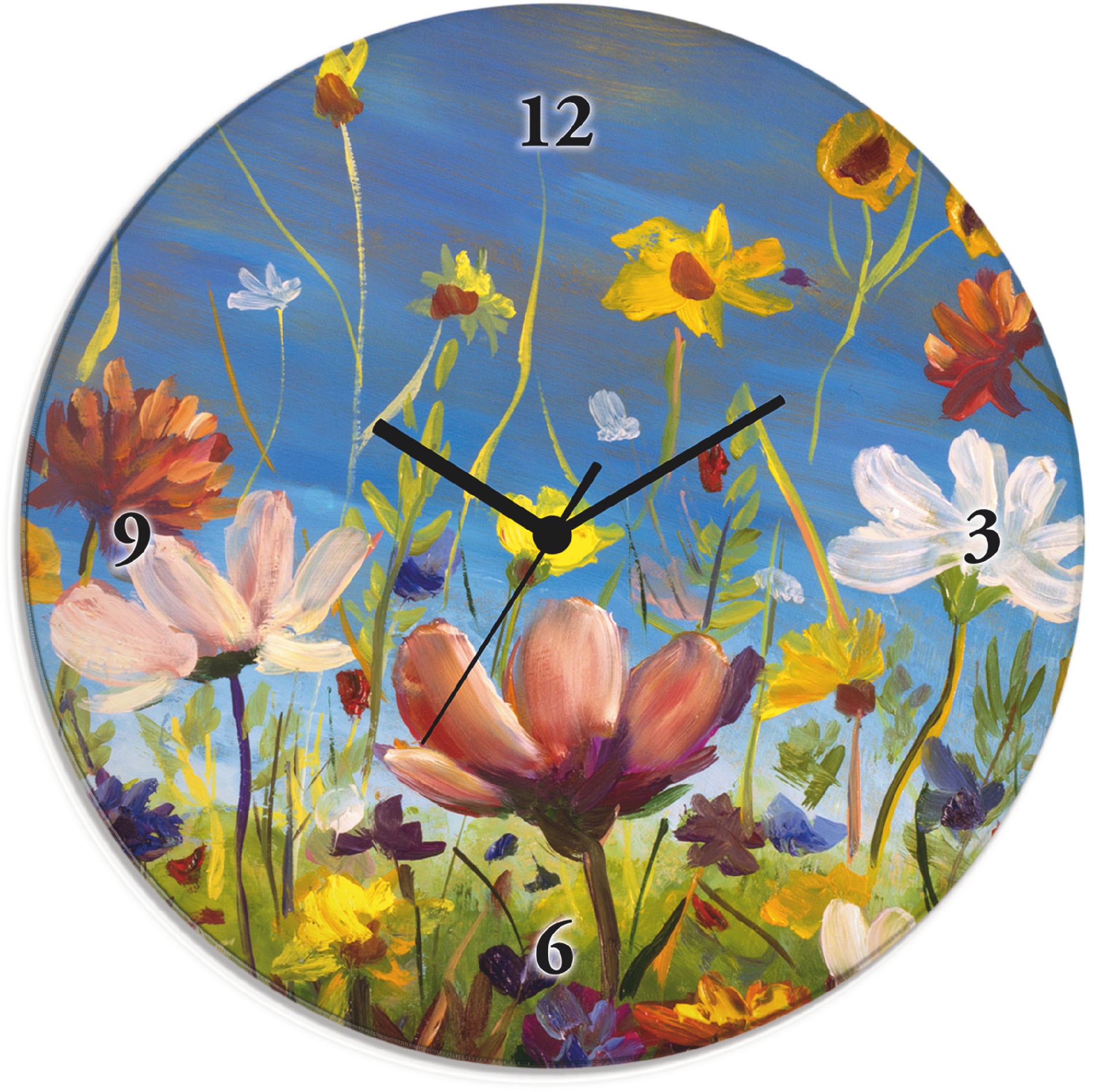 Artland Wanduhr »Glasuhr rund Wildblumenwiese«, wahlweise mit Quarz- oder F günstig online kaufen