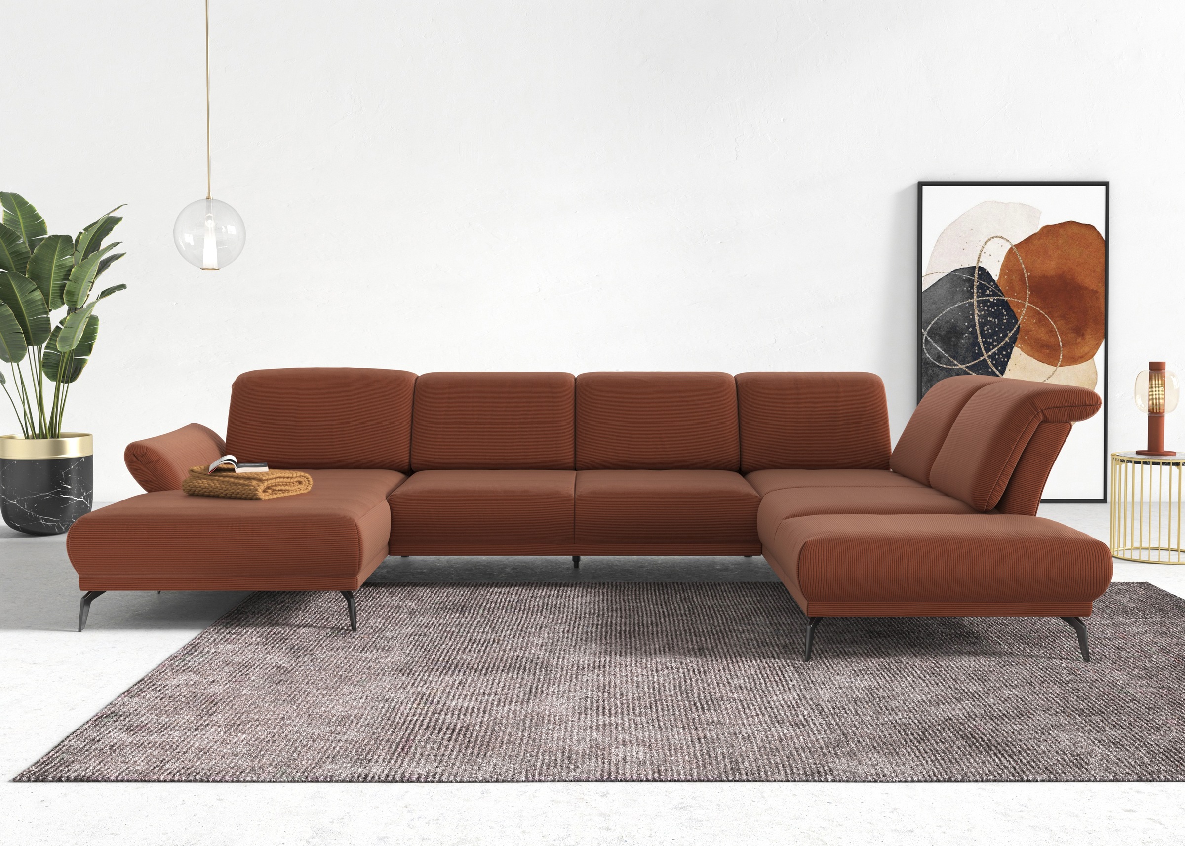 INOSIGN Wohnlandschaft »Coco U-Form«, Sitztiefen-, Arm- und Kopfteilverstellung, Cord-Bezug, Fußhöhe 15 cm
