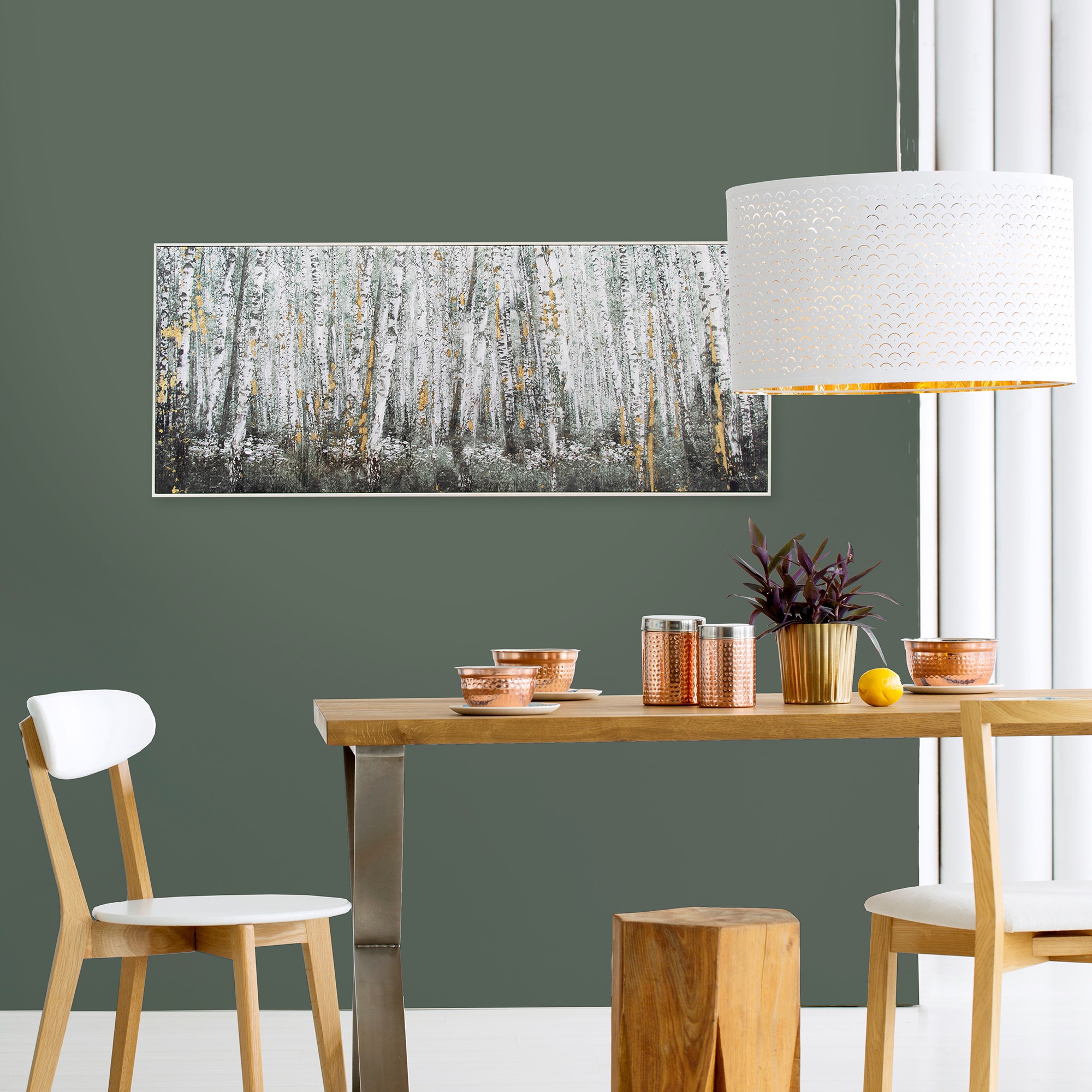 Art for the home Leinwandbild »Birkenholz« 1 Stk. tlg. Handgemalt Wandbild Gold Metallic 100x40cm