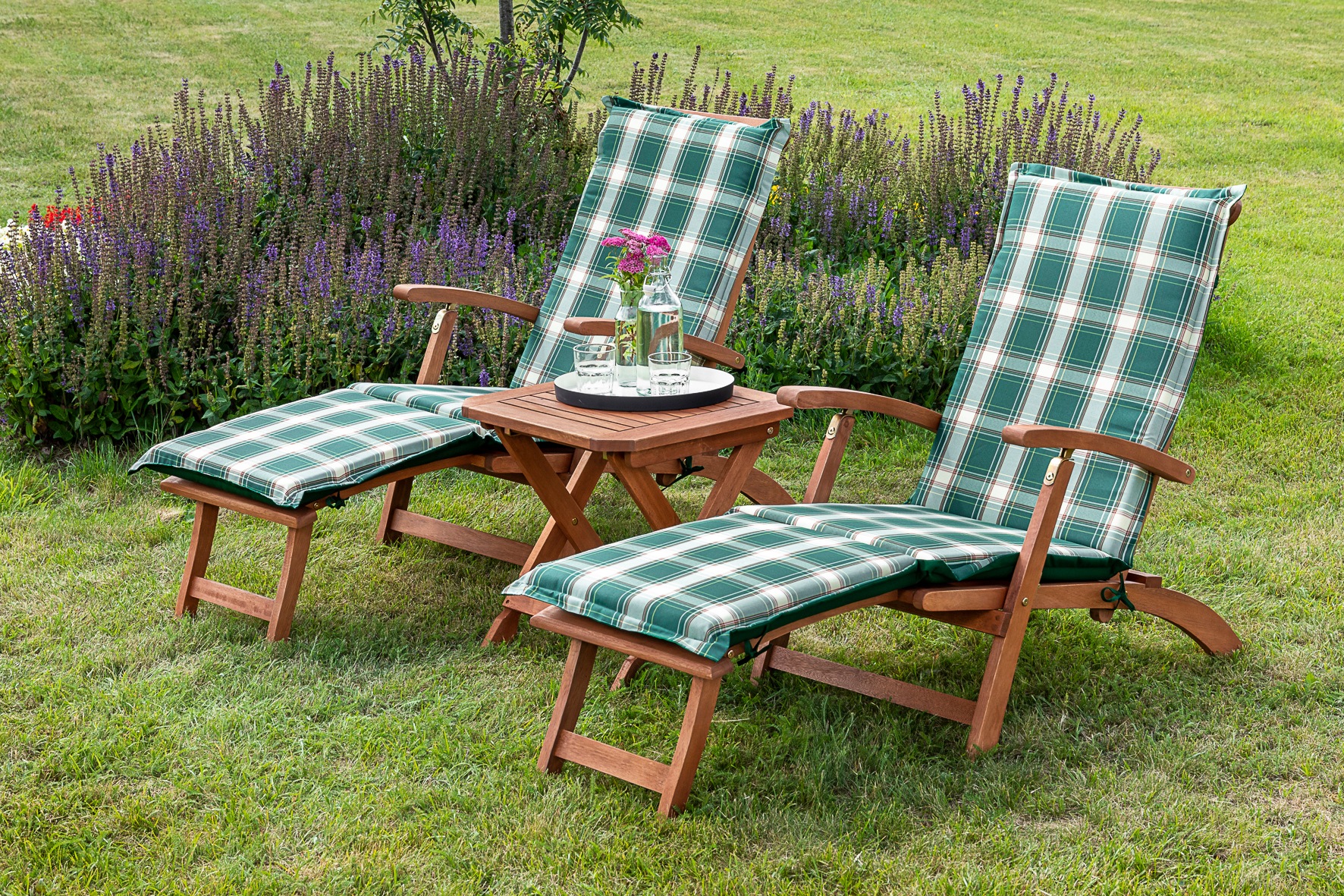 MERXX Gartensessel »Deckchair« Set, 2x Sessel, 2x Auflage, 1x Klapphocker, günstig online kaufen
