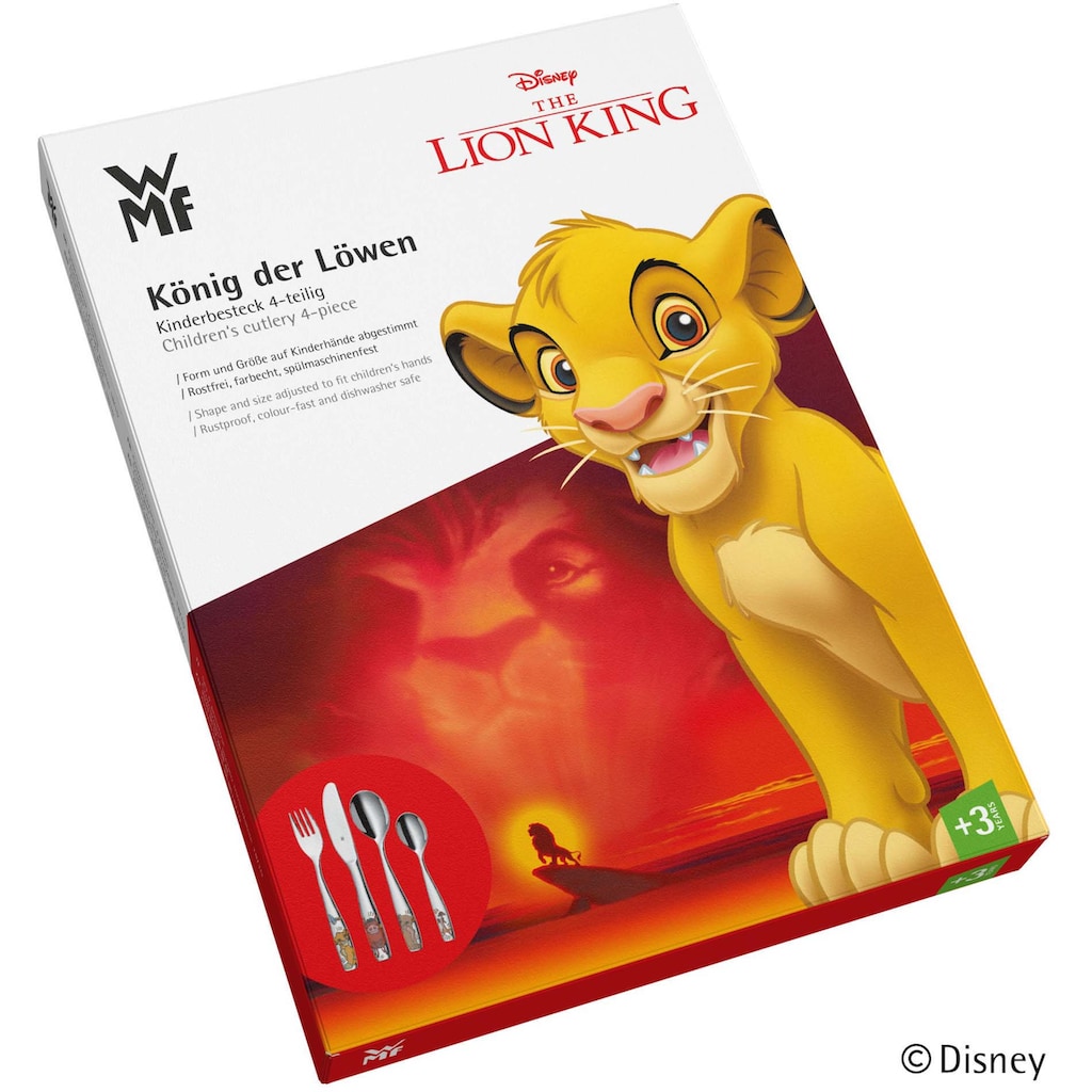 WMF Kinderbesteck »Lion King«, (Set, 4 tlg.), Kindermesser mit leichtem Wellenschliff