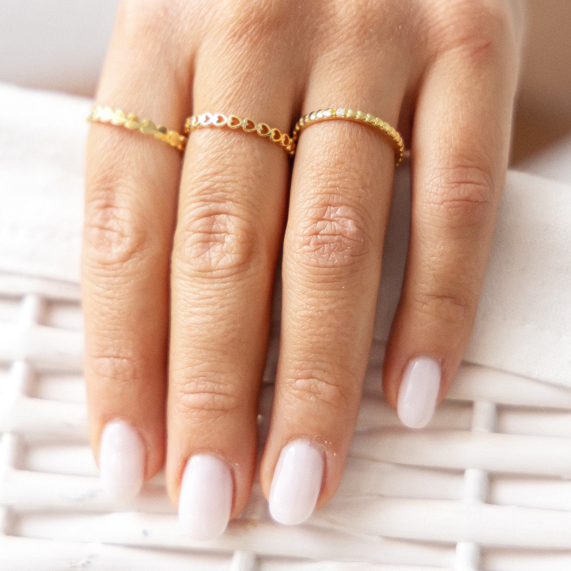 CAÏ Fingerring »925/- Sterling Silber vergoldet Herz Stacking«