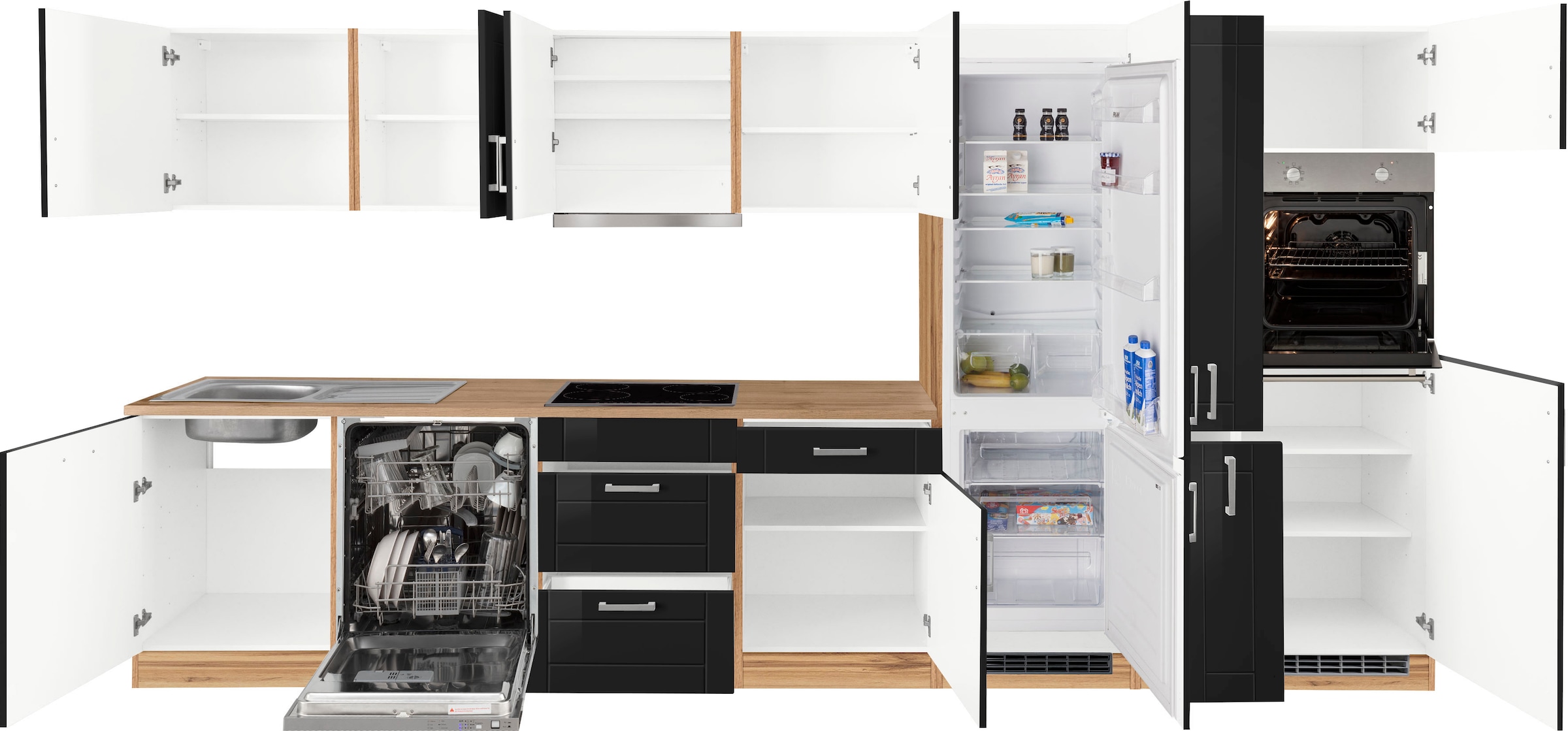 KOCHSTATION Küchenzeile »KS-Tinnum«, mit E-Geräten, Breite 390 cm