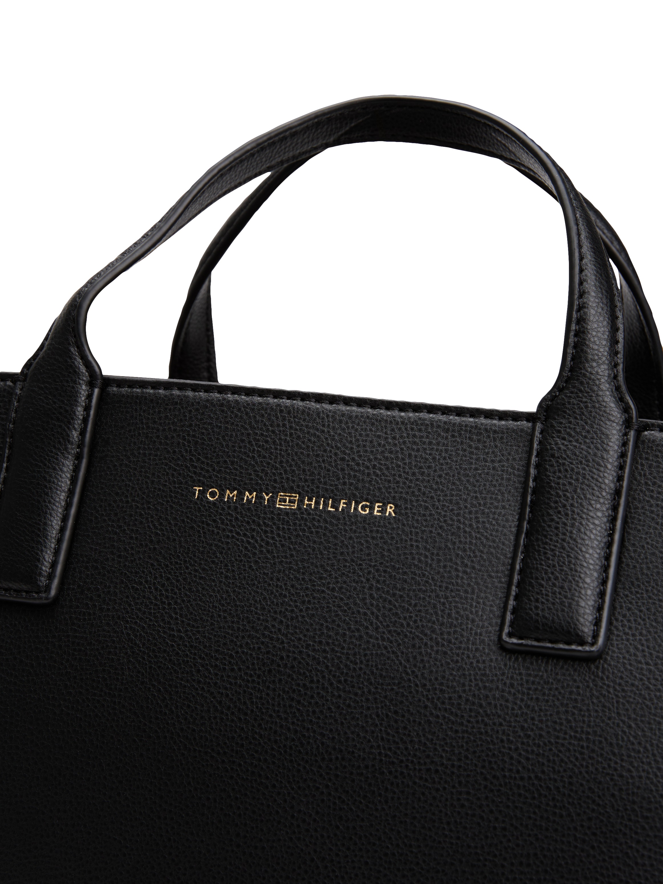 Tommy Hilfiger Tragetasche »TH LOGOTAPE SATCHEL«, Damen Umhängetasche, Businesstasche mit goldfarbenem Logo-Schriftzug