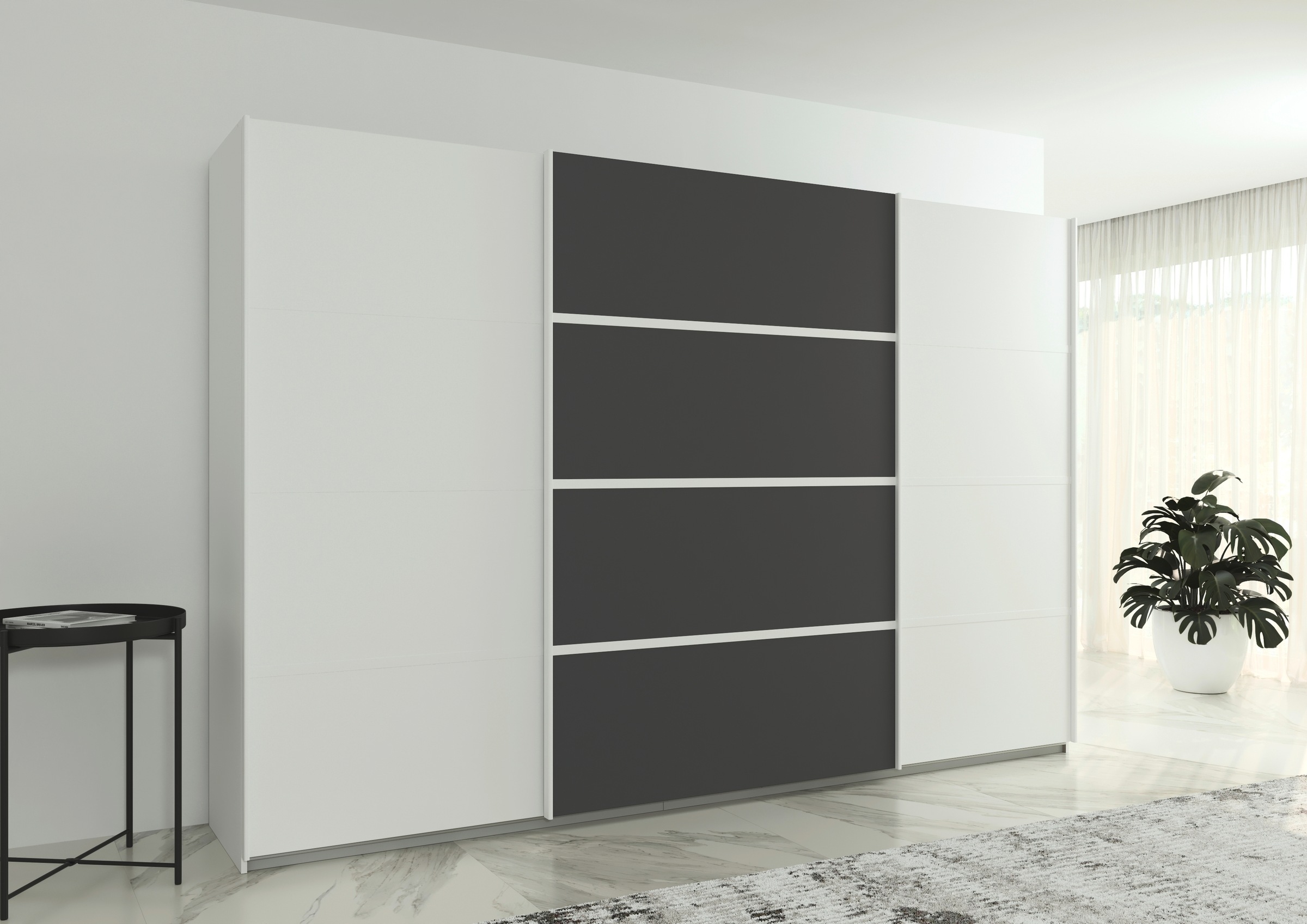 rauch Kleiderschrank »Schwebetürenschrank OTTO´s Choice Garderobe Schrank TOP ANGEBOT Avola«, (in 3 verschiedenen Ausstattungen BASIC/CLASSIC/PREMIUM), mit eleganten Zierleisten in Chrom, Schwarz oder Weiß MADE IN GERMANY