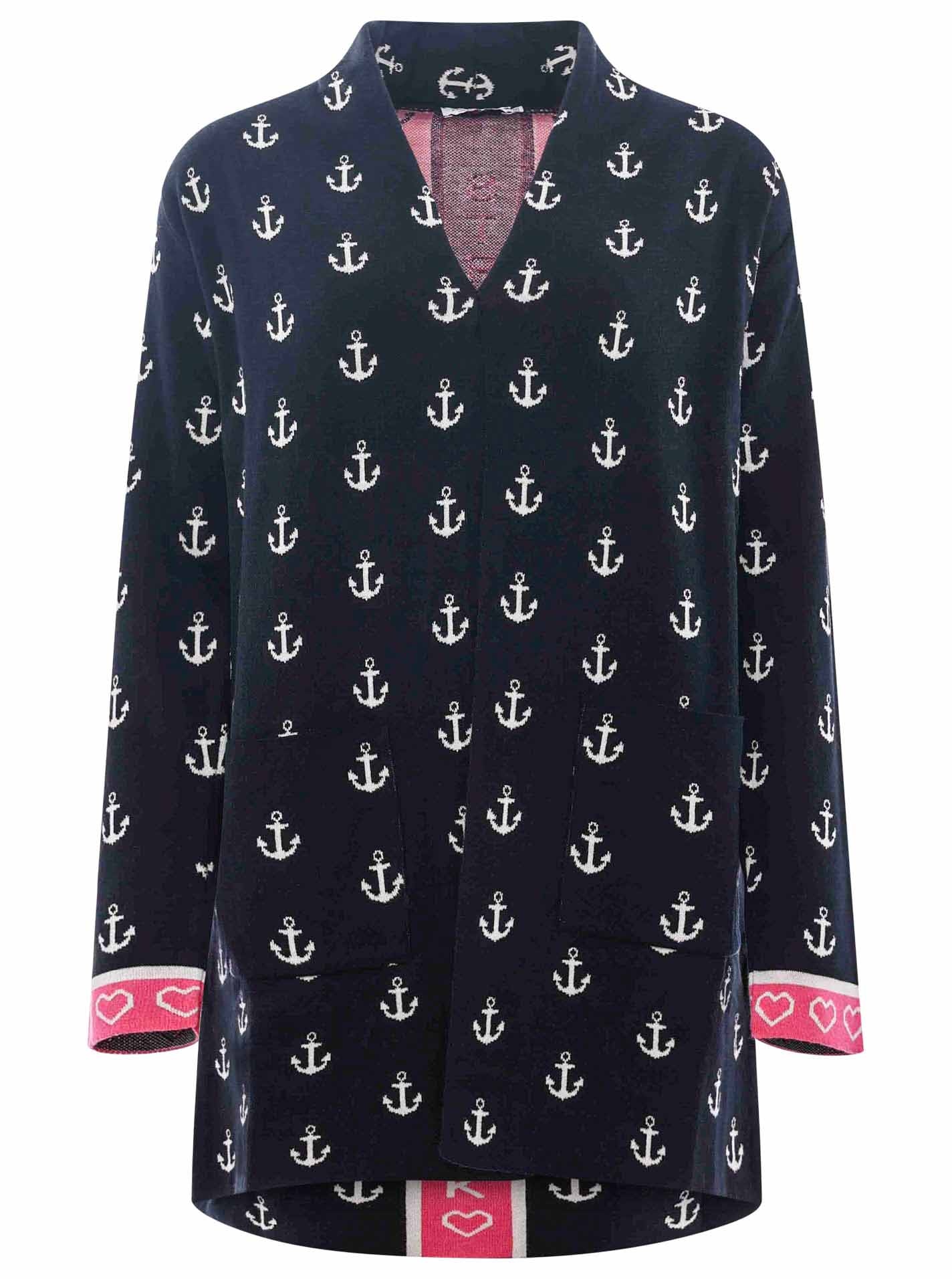 Zwillingsherz Cardigan »"Anker & Strandglück"«, mit konatrastfarbigen Ärmelbündchen und Detail hinten