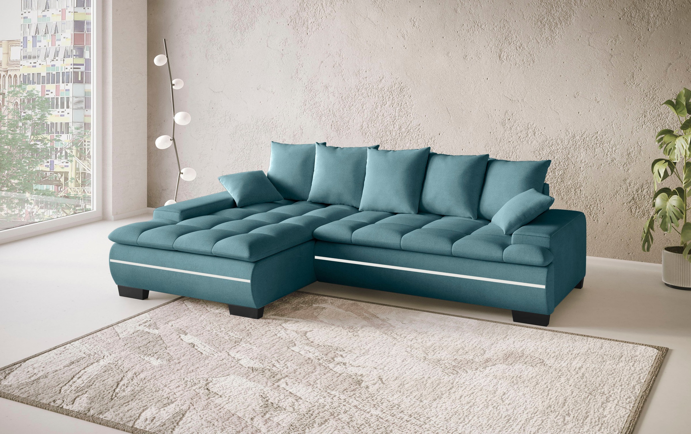 Mr. Couch Ecksofa »Haiti II, L-Form«, RGB-LED Beleuchtung, wahlweise mit Kaltschaum, Bett, Bettkasten