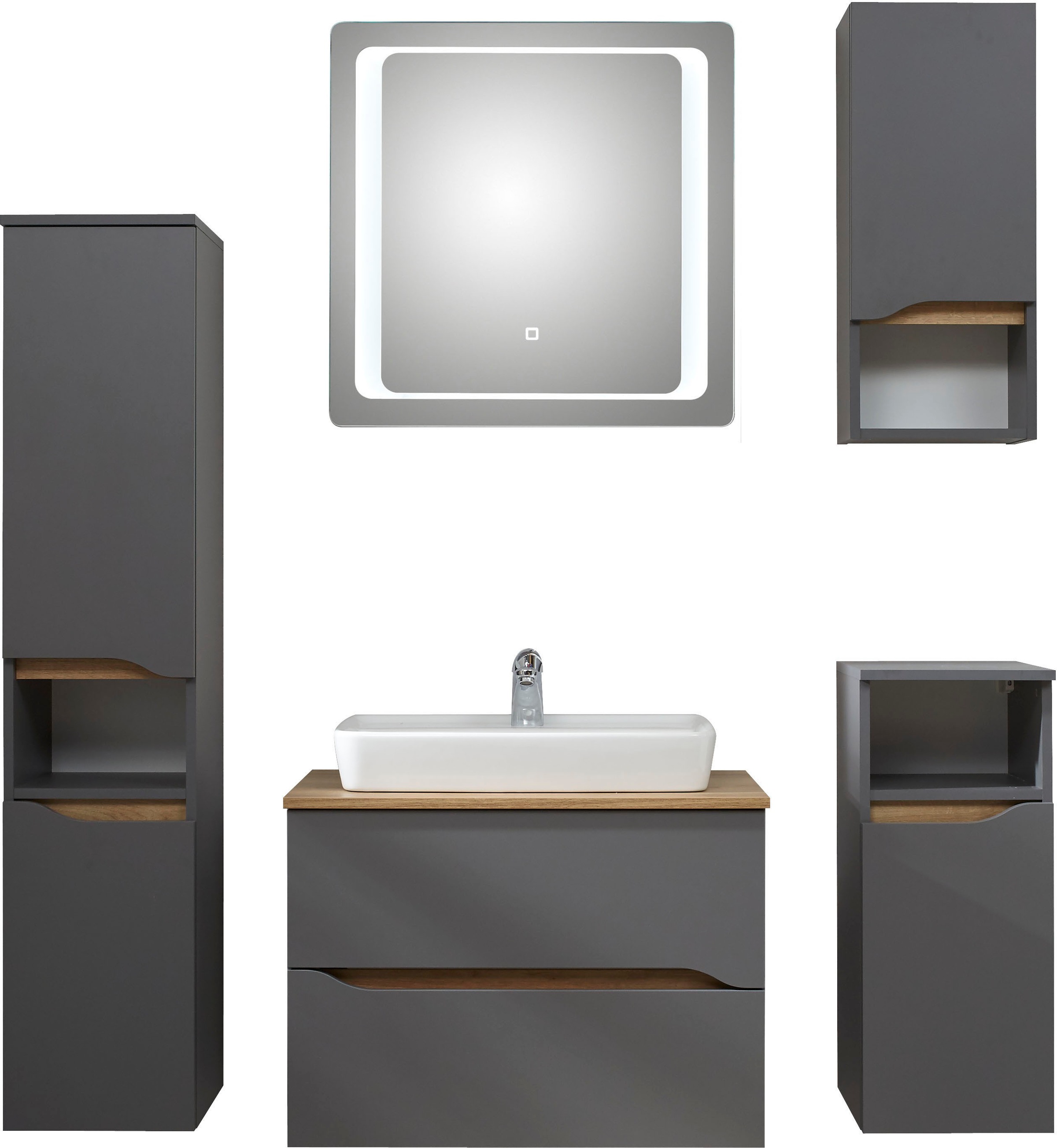 Saphir Badmöbel-Set »Quickset 5-teilig, Keramik-Aufsatzbecken mit LED-Spieg günstig online kaufen
