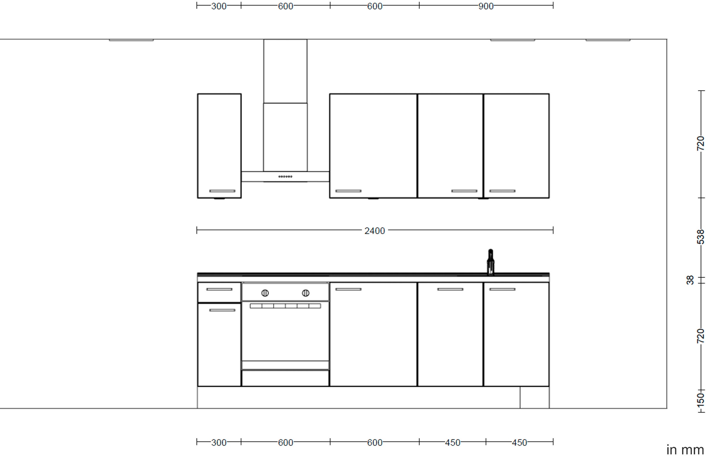 nobilia® Küchenzeile »"Structura I"«, vormontiert, Ausrichtung wählbar, Breite 240 cm, wahlw. mit E-Geräten