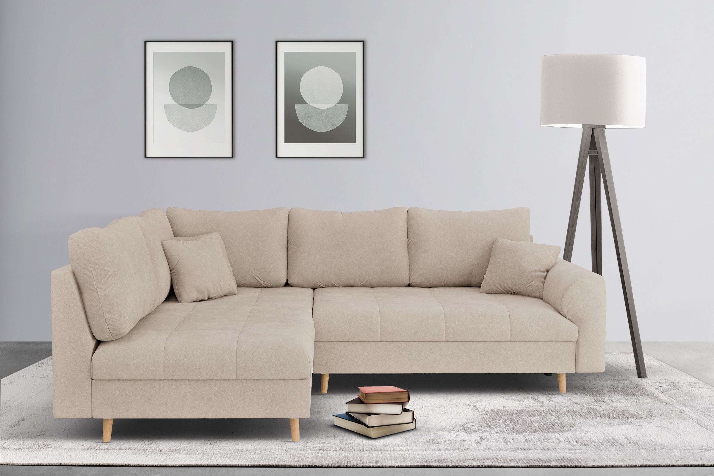 Home affaire Ecksofa »CHARRE L-Form mit Ottomane, Maße B/T/H: 231/161/81 cm«, feine Steppung, lose Rücken- und Zierkissen, auch in Cord und Bouclé
