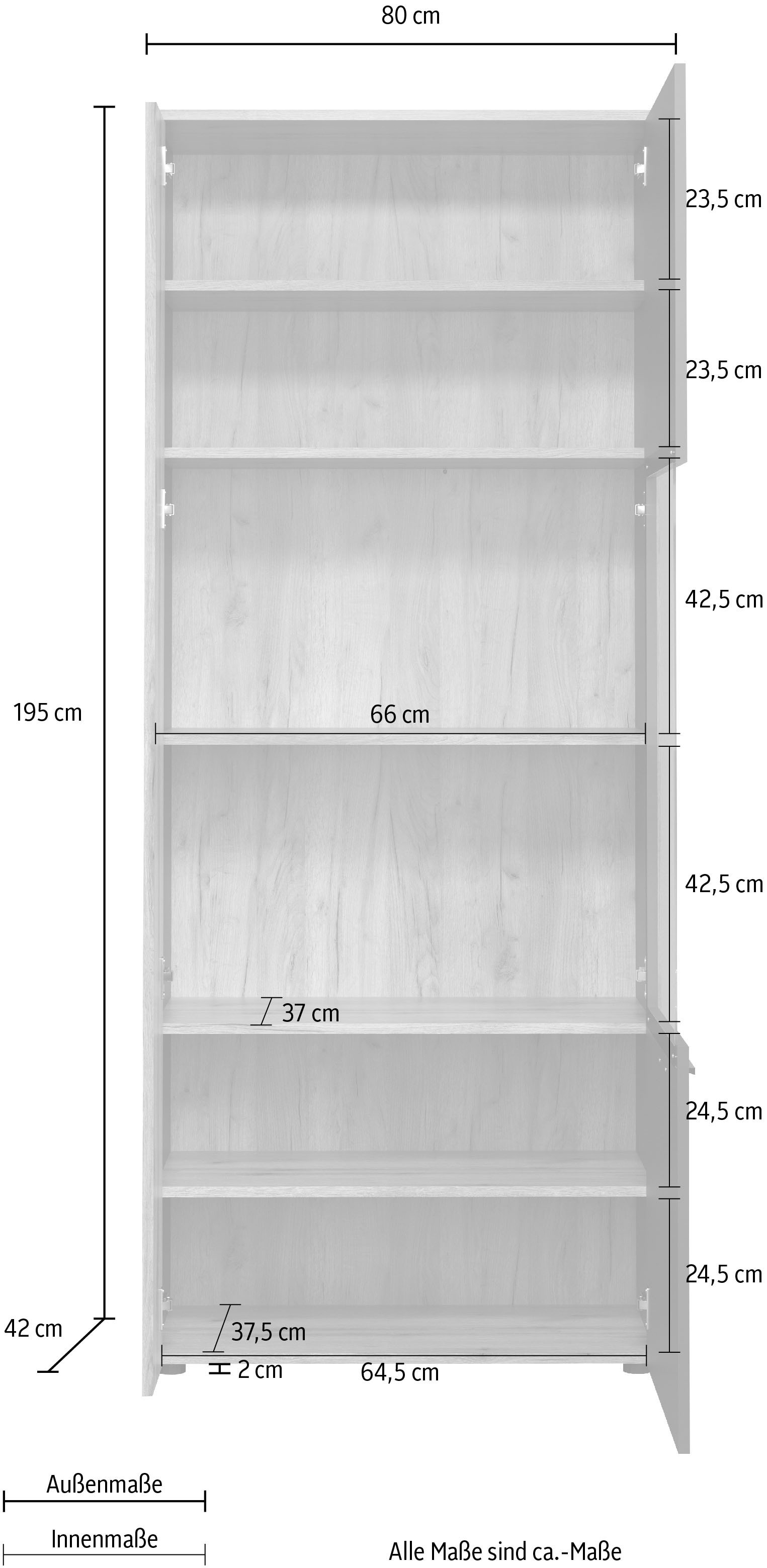 Home affaire Standvitrine »Estepona« 1 Stk. tlg. Standvitrine mit 2 Türen - (B/T/H) 80/42/195 cm