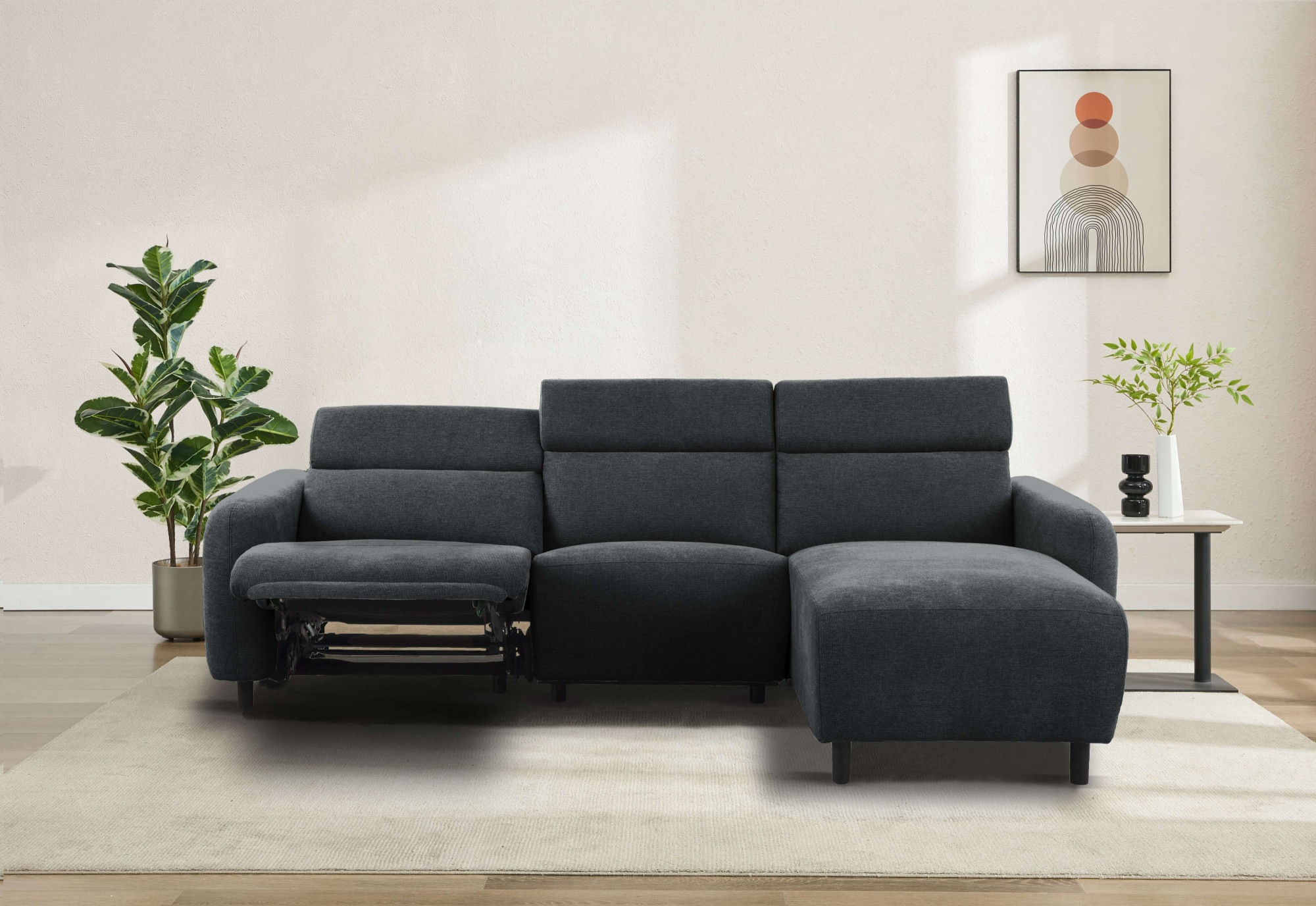 Home affaire Ecksofa »SKAANE Struktur, L-Form, 274 cm, manuelle u. elektrische Funktion,«, rundes Design, Kopfteilverstellung, Federkernpolsterung