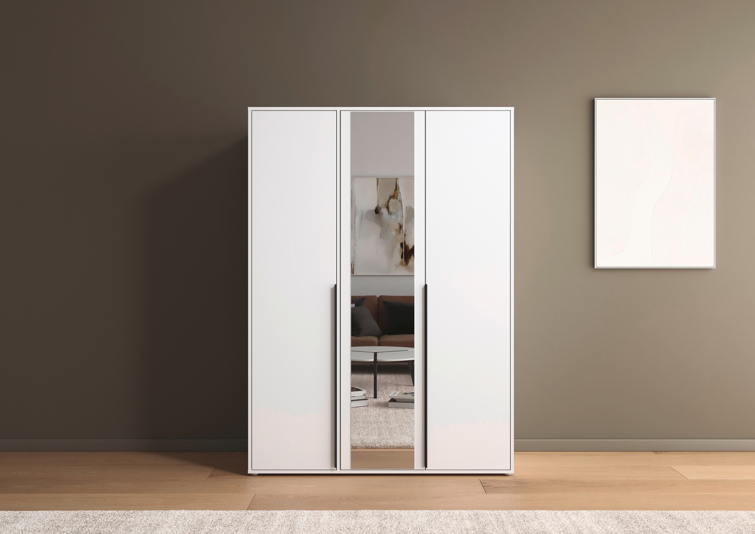 rauch Drehtürenschrank »Kleiderschrank Schrank Garderobe Wäscheschrank NAGATA mit Spiegel«, (in 3 verschiedenen Ausstattungen BASIC/CLASSIC/PREMIUM), und modernen Stangengriffen in Graumetallic TOPSELLER MADE IN GERMANY