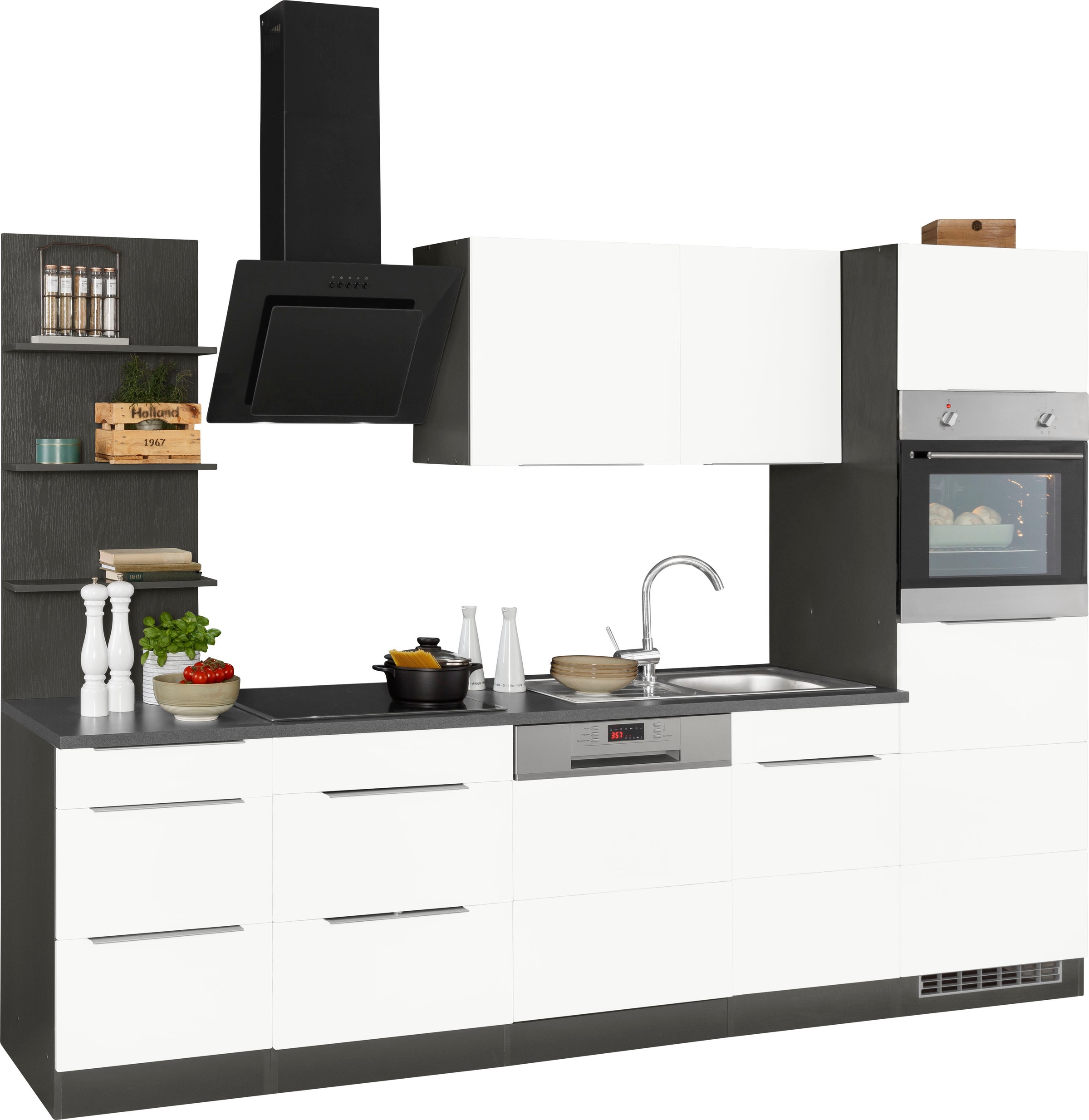 KOCHSTATION Küchenzeile »KS-Brindisi Breite 280 cm«, wahlweise mit E-Geräten und Induktion, mit MDF-Fronten und Regal