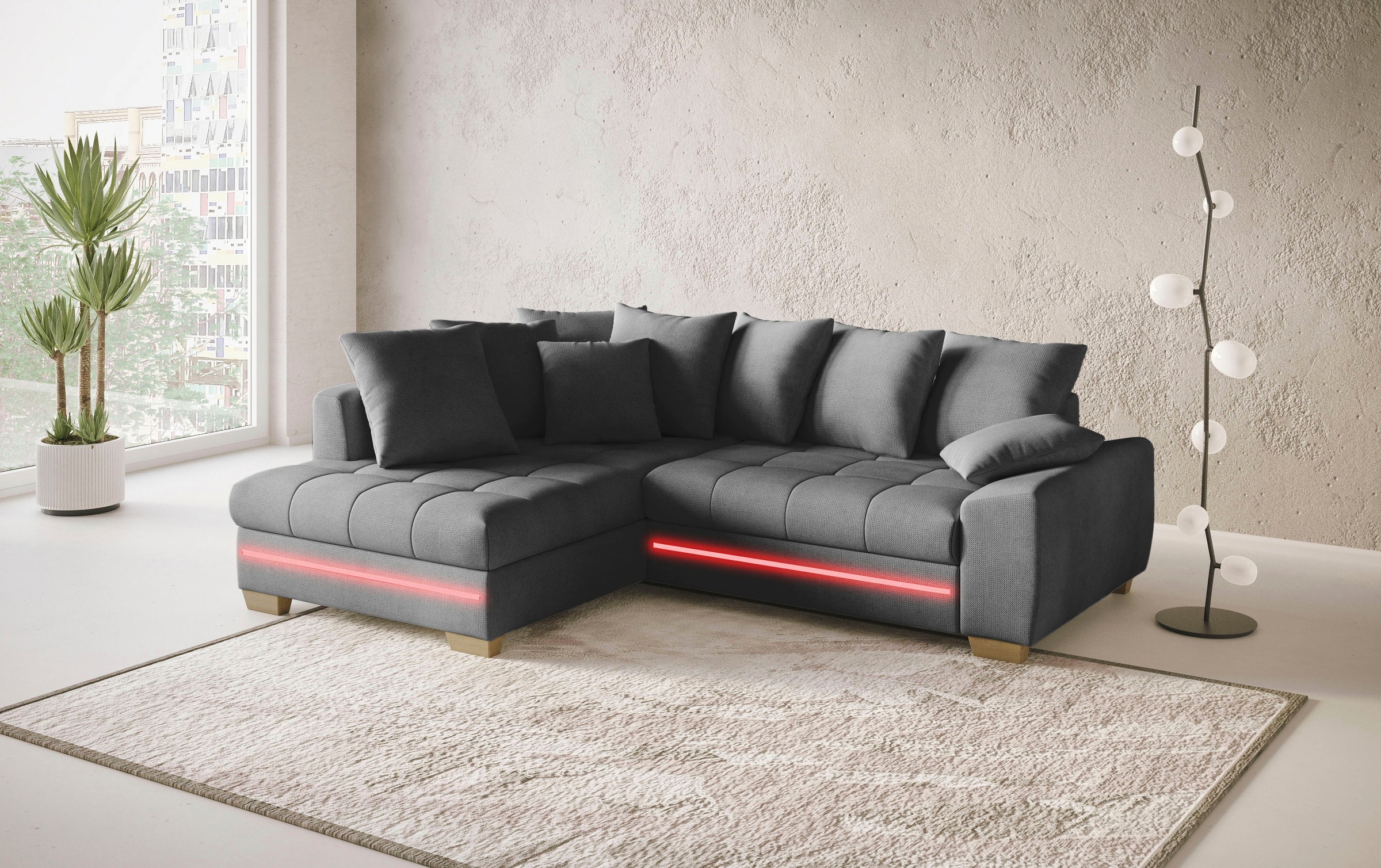 Mr. Couch Ecksofa »Nikita II, L-Form«, mit RGB-LED Beleuchtung, wahlweise mit Bett, Bettkasten, Kaltschaum