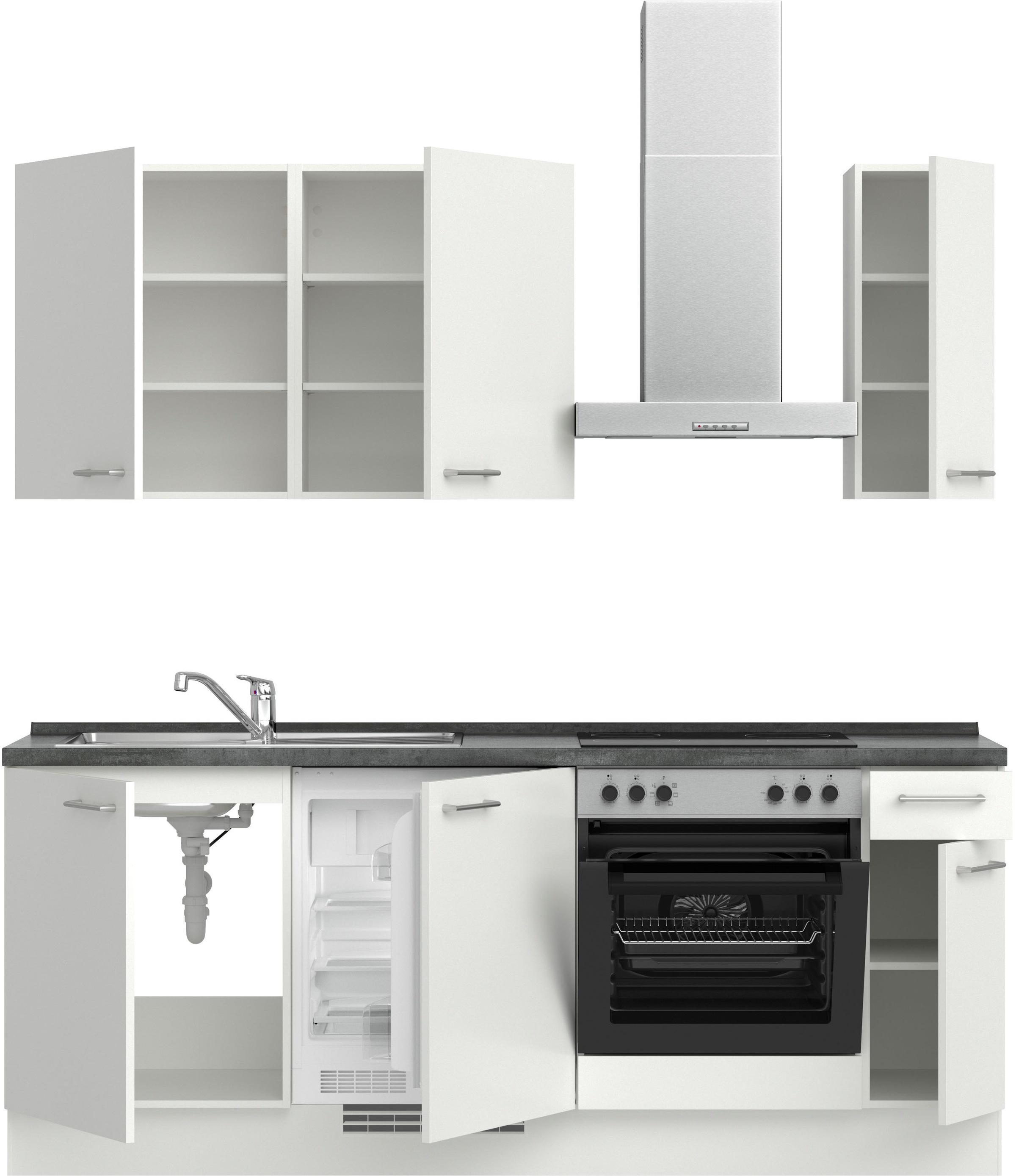nobilia® Küchenzeile »"Laser I", Breite 210 cm, Ausrichtung wählbar«, vormontiert, wahlw. mit unterschiedlichen E-Geräten-Sets