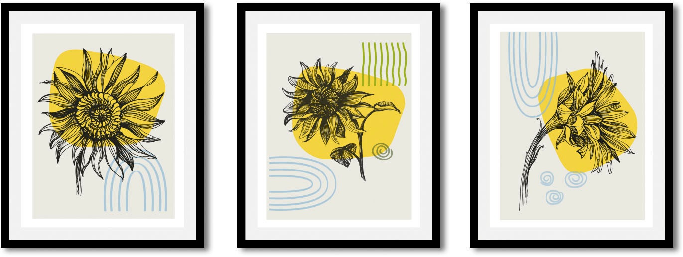 queence Bild »Sonnenblumen«, (1 St.), HD Premium Poster-Druck inkl. Holzrah günstig online kaufen