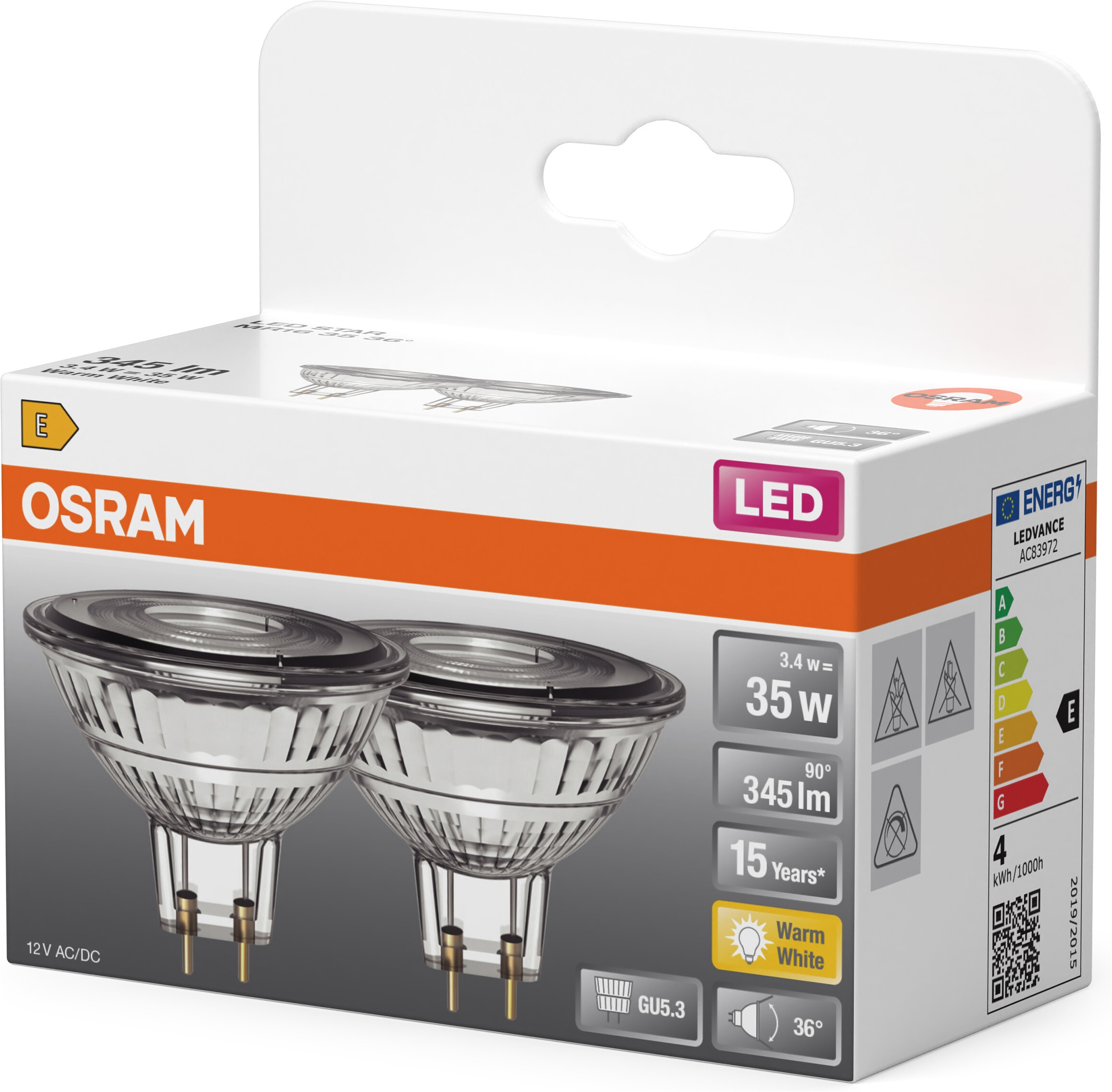 Osram LED-Leuchtmittel »LED-Spot Star MR16 Reflektor« MR16 2 Stk. Warmweiß