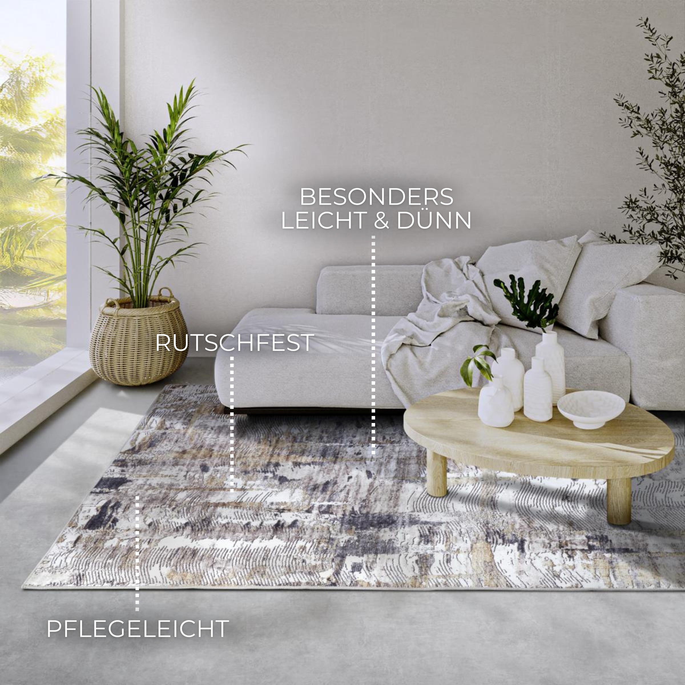 ELLE DECORATION Teppich »Malard«, rechteckig, 5 mm Höhe, Kurzflor, Anti Rutsch, Vintage, Modern, Wohnzimmer, Flur