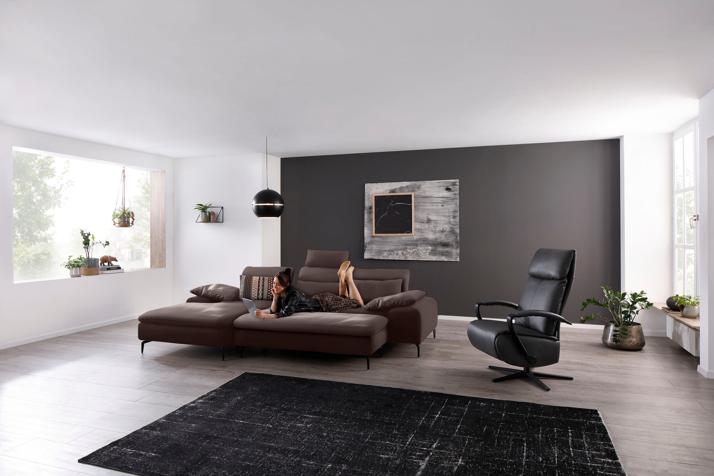 W.SCHILLIG Ecksofa »valentinoo, Designsofa, bequem, elegant und zeitlos, L-Form«, (Set), inklusive Hocker, mit Sitztiefenverstellung, Breite 299 cm