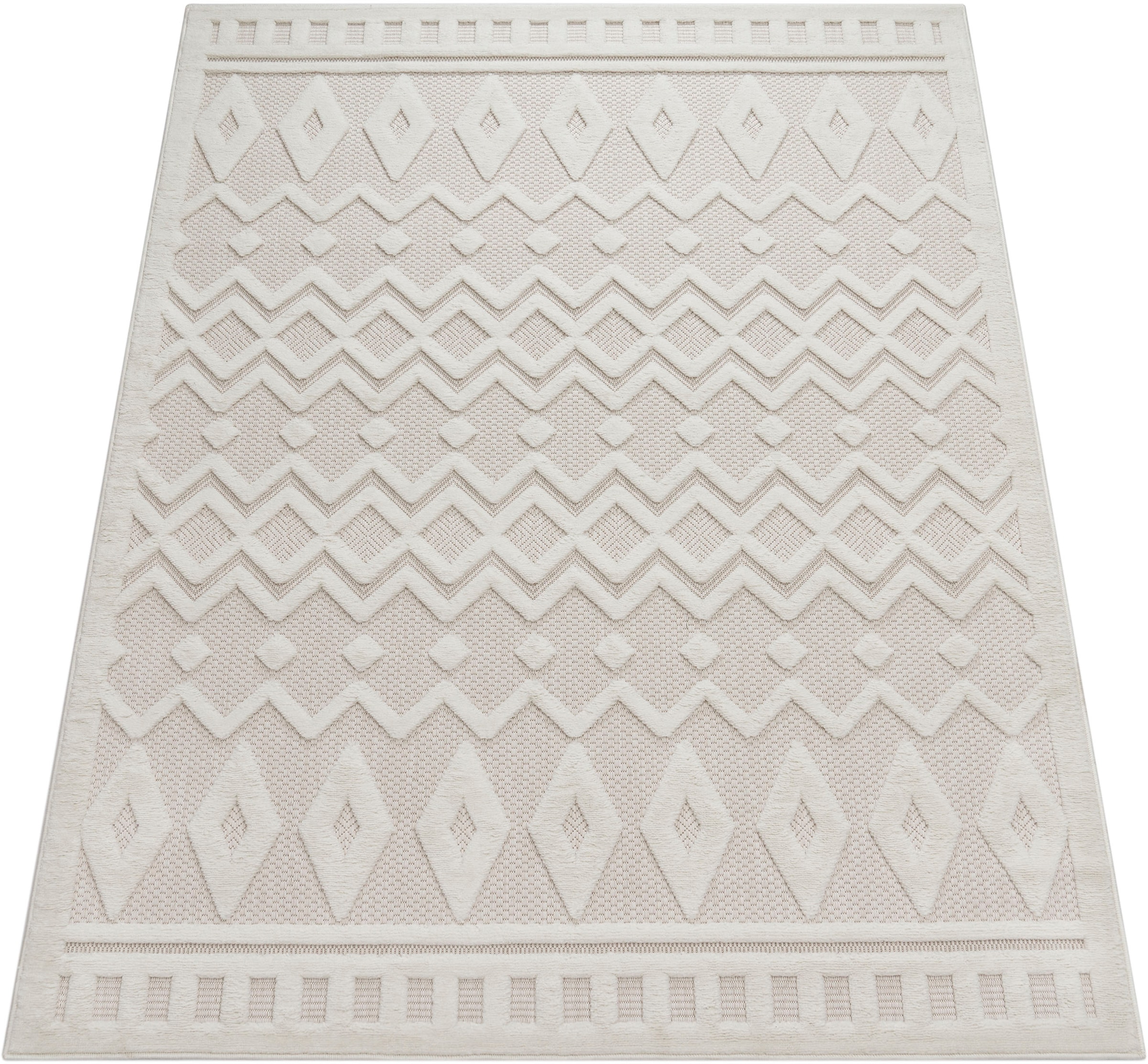Paco Home Teppich »Livorno 671« rechteckig 14 mm Höhe Uni-Farben, Scandi, Rauten Muster, Hoch-Tief Effekt, Outdoor geeignet