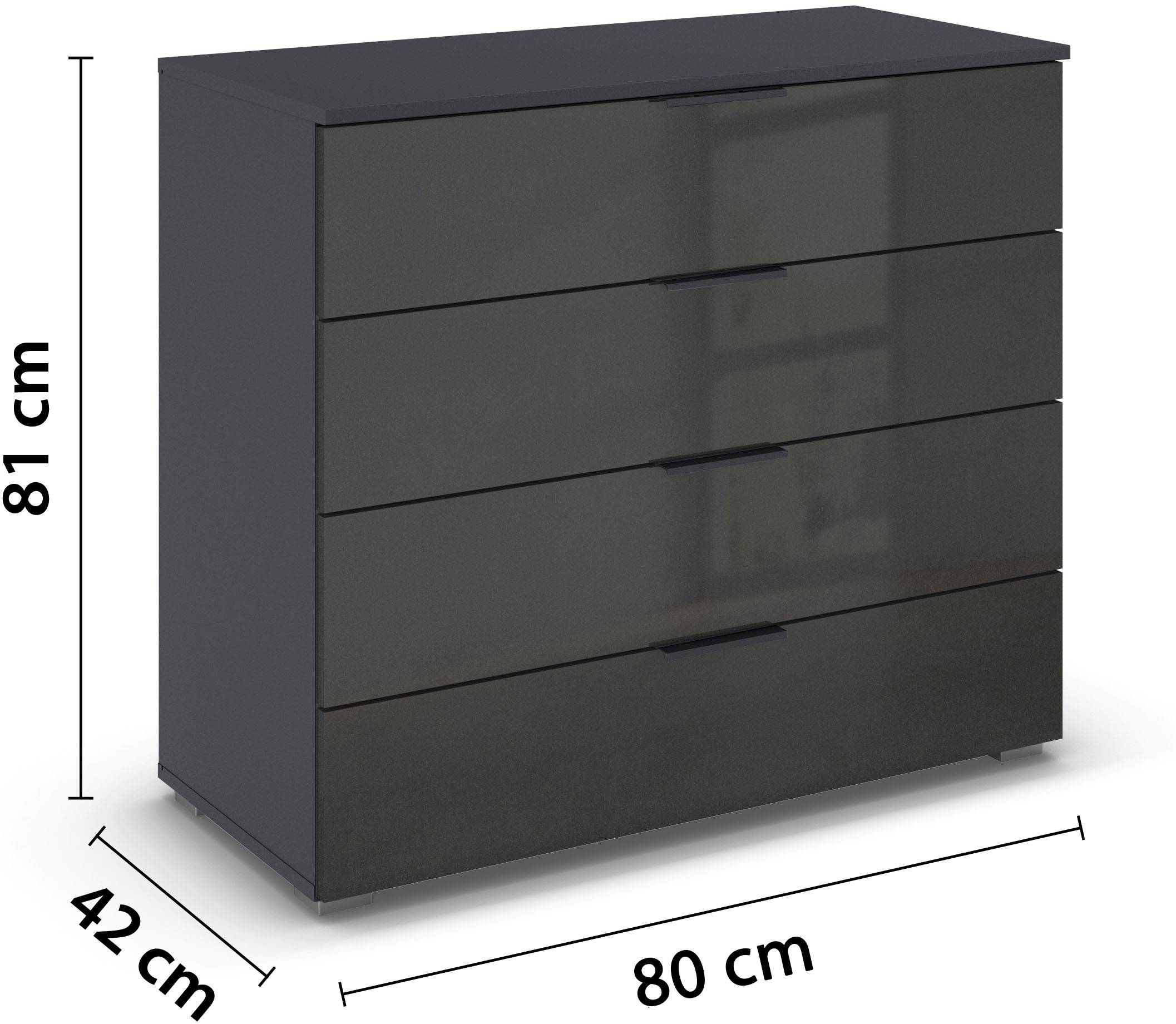 rauch Schubkastenkommode »Sideboard Schubladenkommode AGORDO mit Dekor- oder Hochglanzfront«, (in zwei Griff-Farben, Breite 80 cm), vier große und geräumige Schubladen mit viel Stauraum MADE IN GERMANY