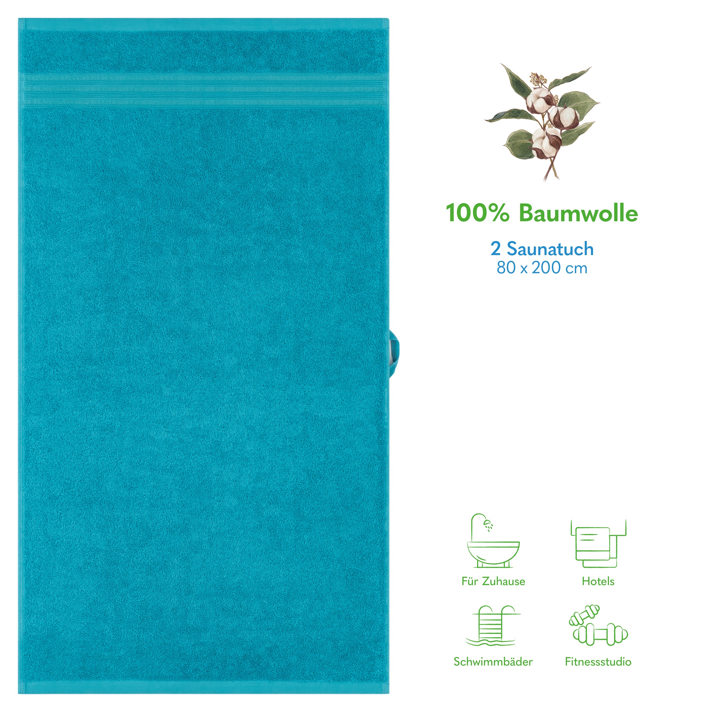 HAMMETEX Saunatuch »Hammetex 2er Set extra große Saunatücher«, (Packung, 2 St., 80x200 Saunatücher), 100% Baumwolle – Weich & Saugfähig – Luxuriöse Große Spa-Badetücher