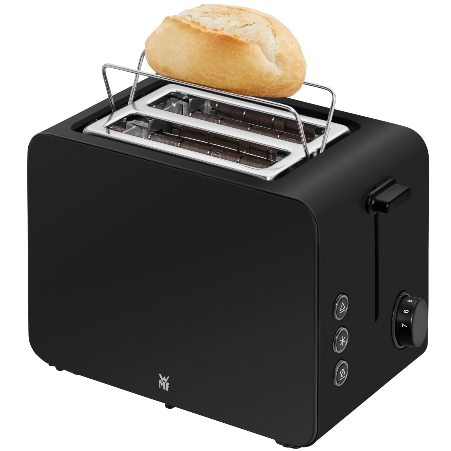 WMF Toaster »Stelio Deep Black«, 2 kurze Schlitze, 900 W, 7 Bräunungsstufen, Cromargan, Brotzentrierung, Brötchenwärmer, 900 W