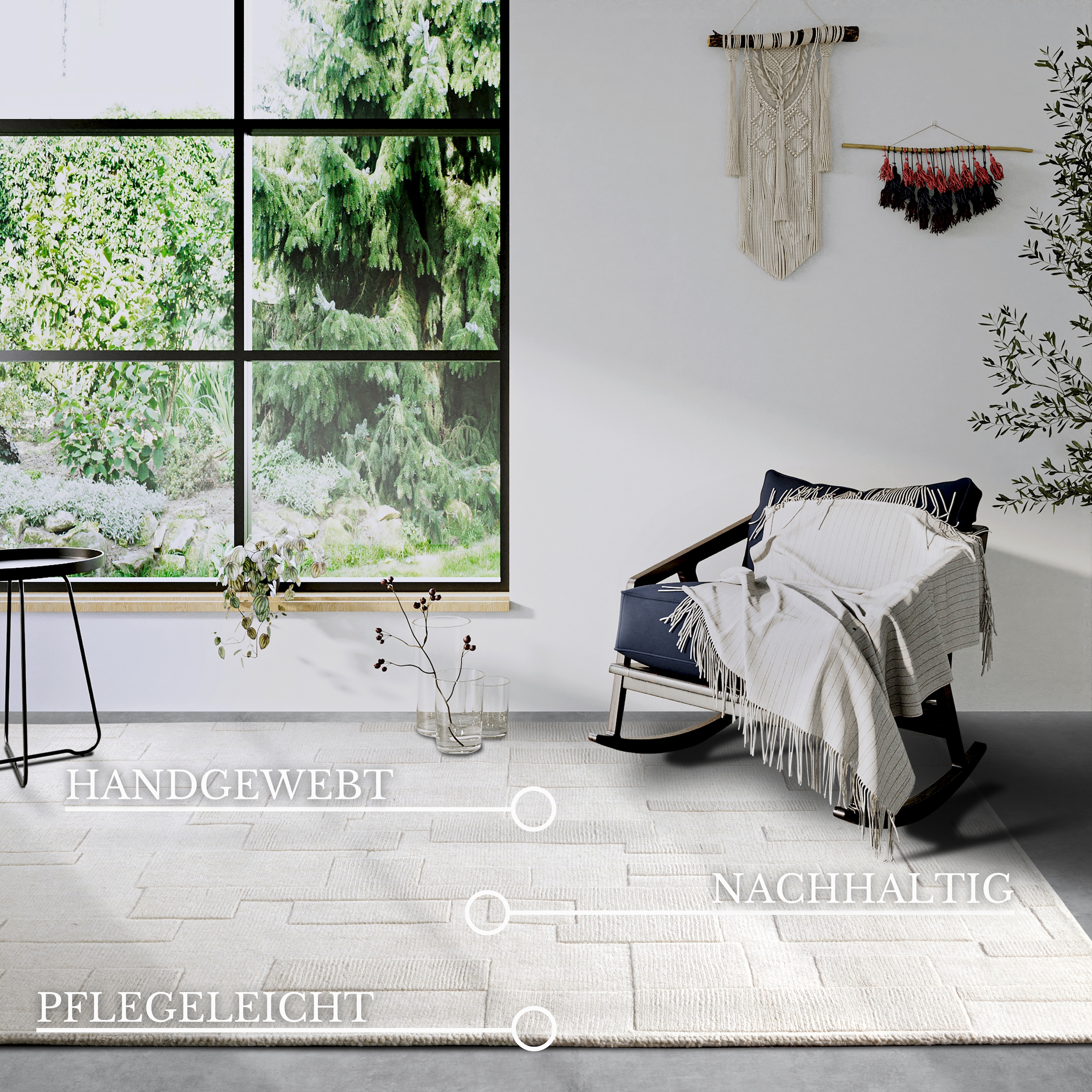 Villeroy & Boch Wollteppich »Wilhelmine«, rechteckig, 10 mm Höhe, Läufer, handgewebt, Wolle, Natur, Wohnzimmer, Geometrie, Boho