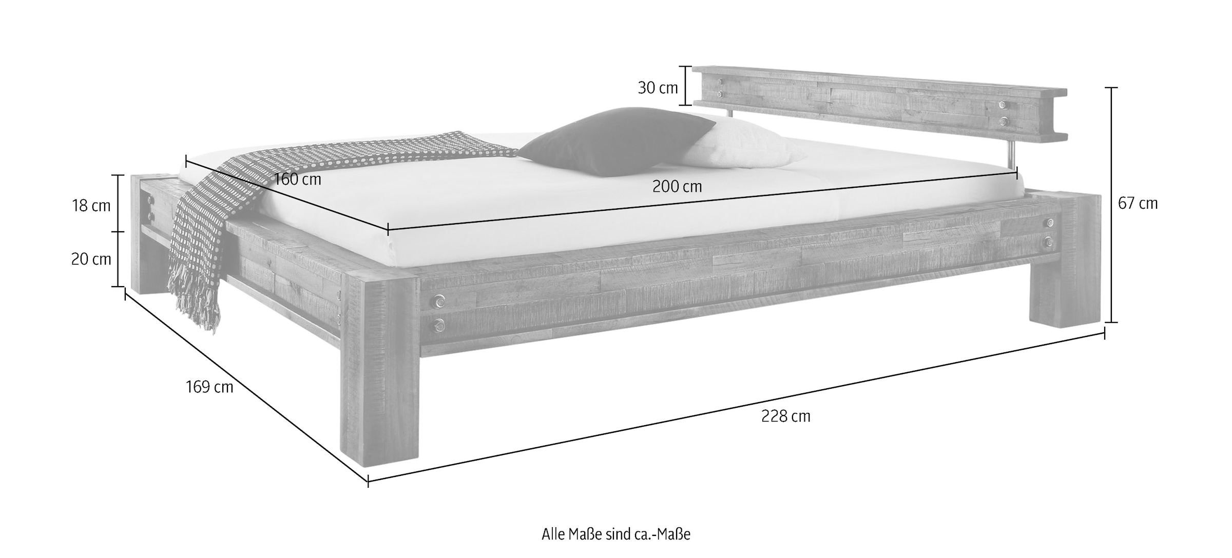 4. Bild von HASENA Bettgestell »San Luca«, mit Massivholzkopfteil, Fußhöhe 20cm