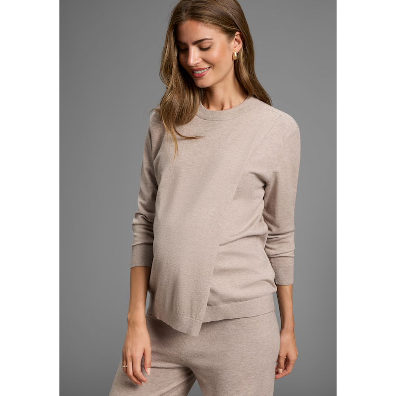 NEUN MONATE Strickpullover »Pullover für Schwangerschaft und Stillzeit« Umstands-Pullover mit praktischer Öffnung zum Stillen beige meliert 44/46...