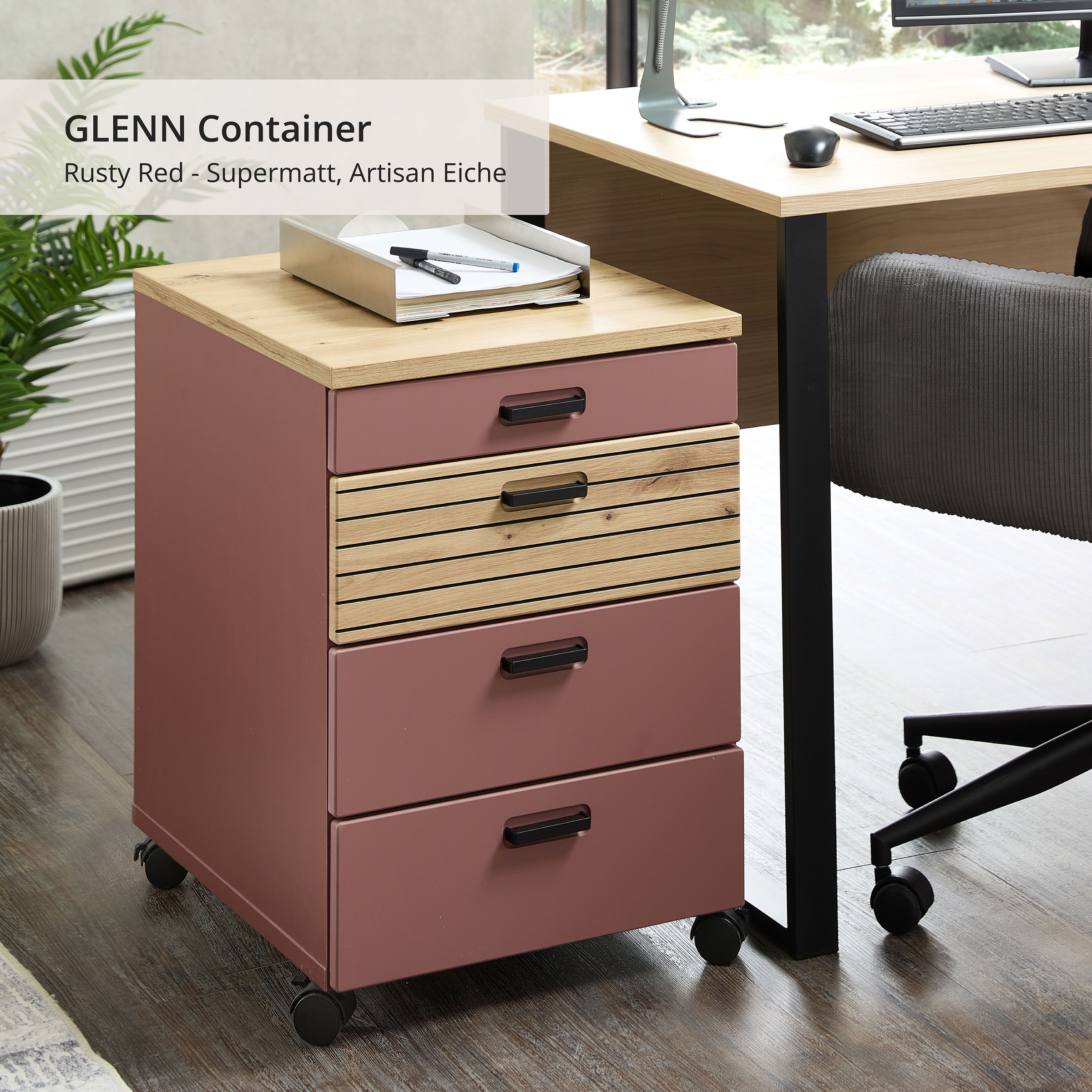 Innostyle Rollcontainer »Nachtkommode Glenn, 45 x 66 x 55 cm (B/H/T)«, (1 St.), inkl. Filzeinlage, 4 Rollen (2 mit Bremsen) oder Sockel, SK Soft-Close