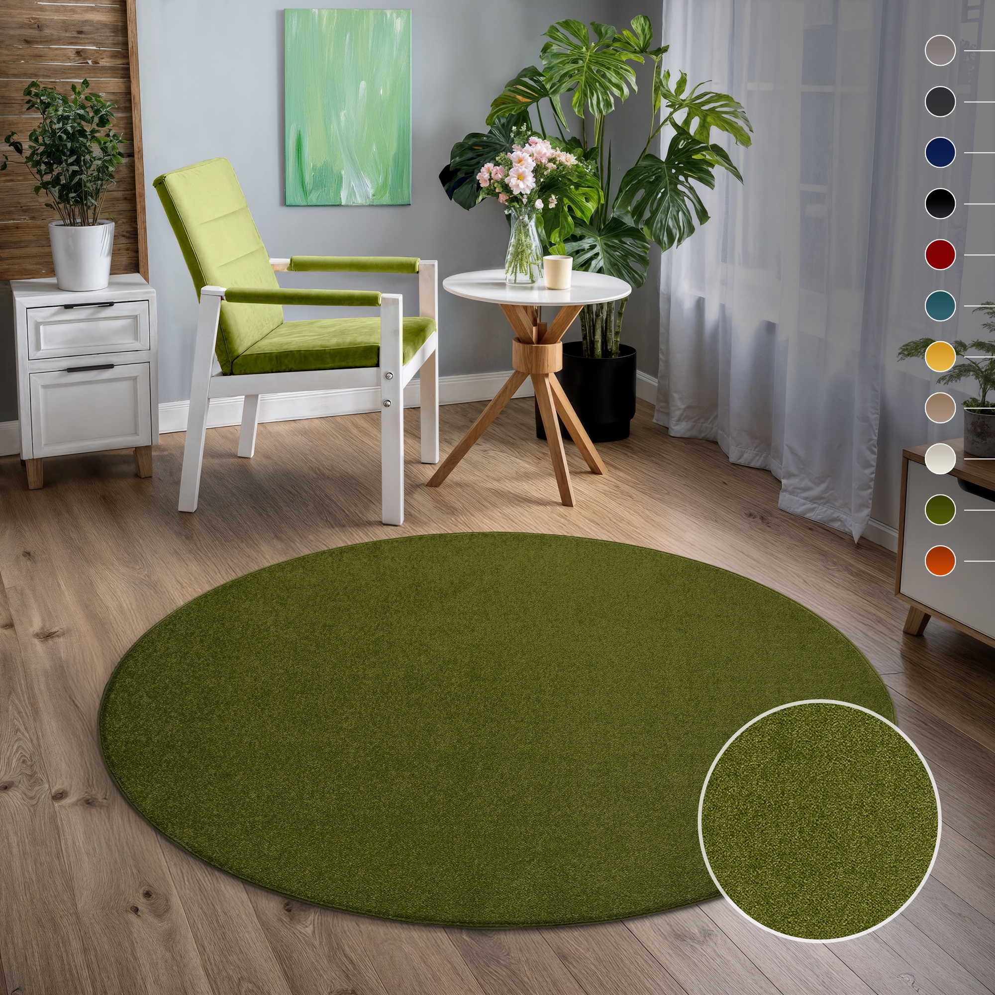 Sanat Teppich »Uni«, rund, 13 mm Höhe, robuster Kurzflorteppich, große Farb günstig online kaufen