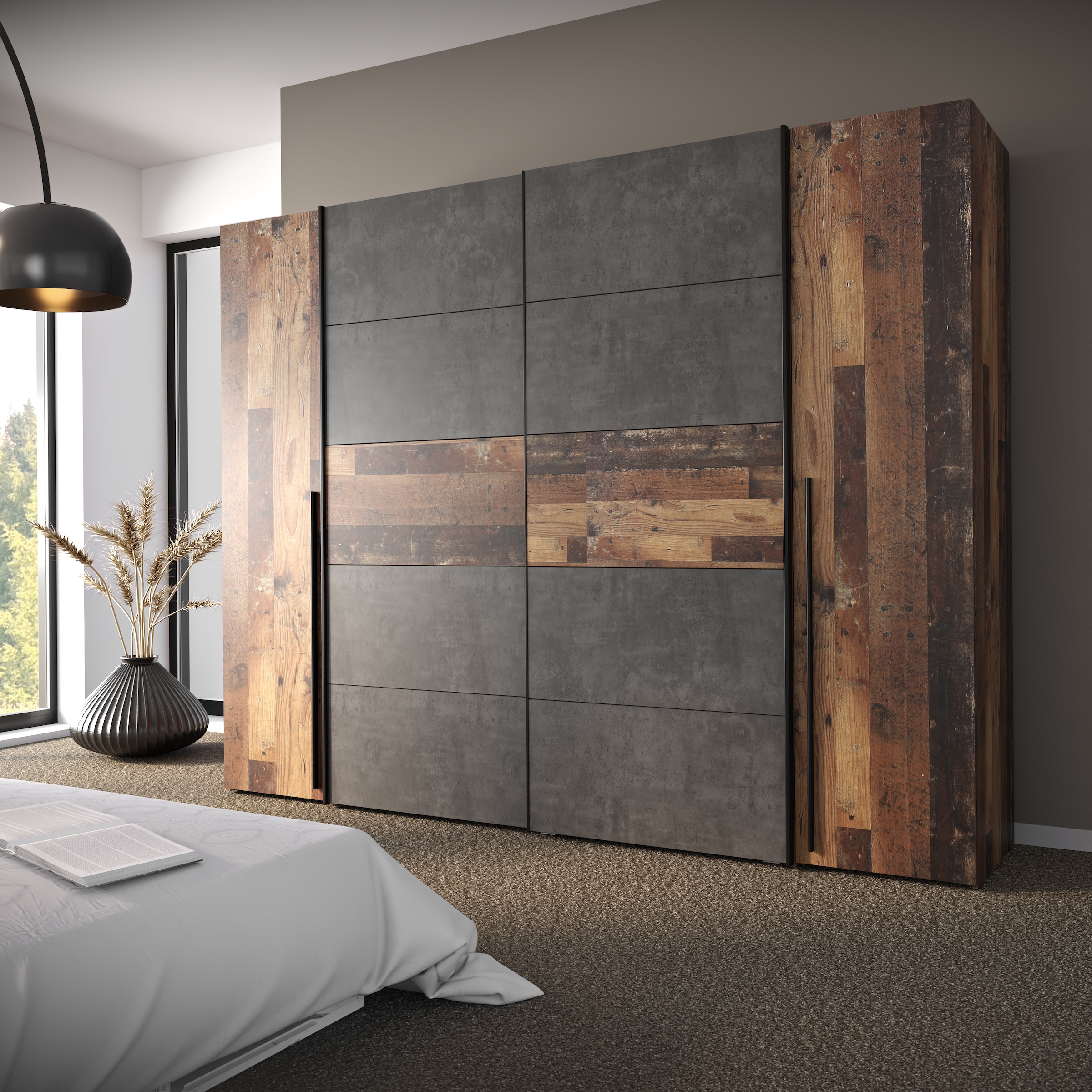 FORTE Kleiderschrank »Narago, OTTOs Choice, Kombischrank, TOPSELLER, Paneele  wechselbar« B/H/T ca. 270/210/61cm, Farbe Weiß auch mit Spiegeln,  Schwebetüren in Kombination mit Drehtüren, Made in Europe