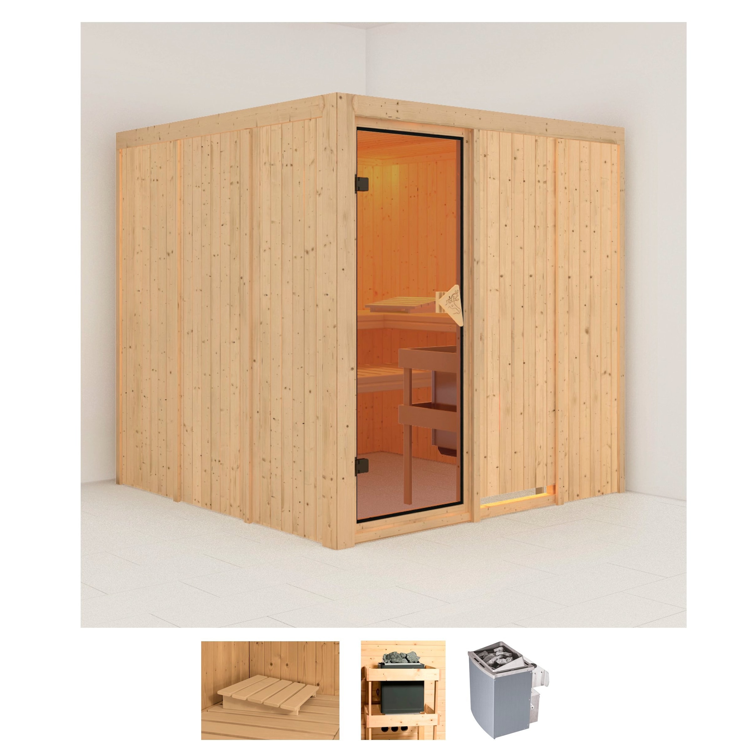 Karibu Sauna »Rodin«, 8-kW-Ofen mit integrierter Steuerung