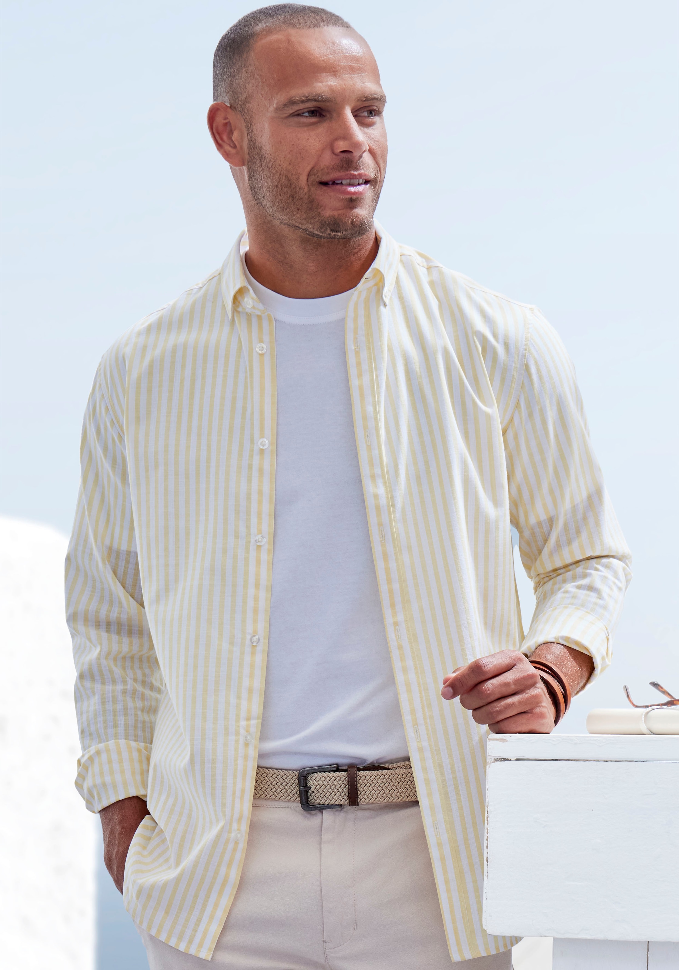 Langarmhemd »Regular Fit«, Streifenhemd mit Button-down-Kragen, aus reiner Baumwolle