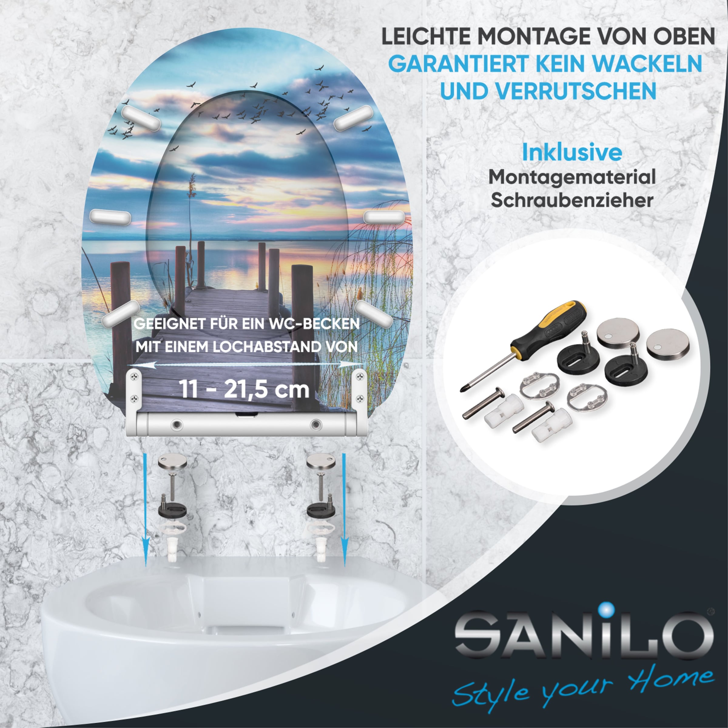 Sanilo WC-Sitz »Sunset mit Absenkautomatik & Quick Release« Premium Toilettendeckel, abnehmbar, leichte Montage von oben