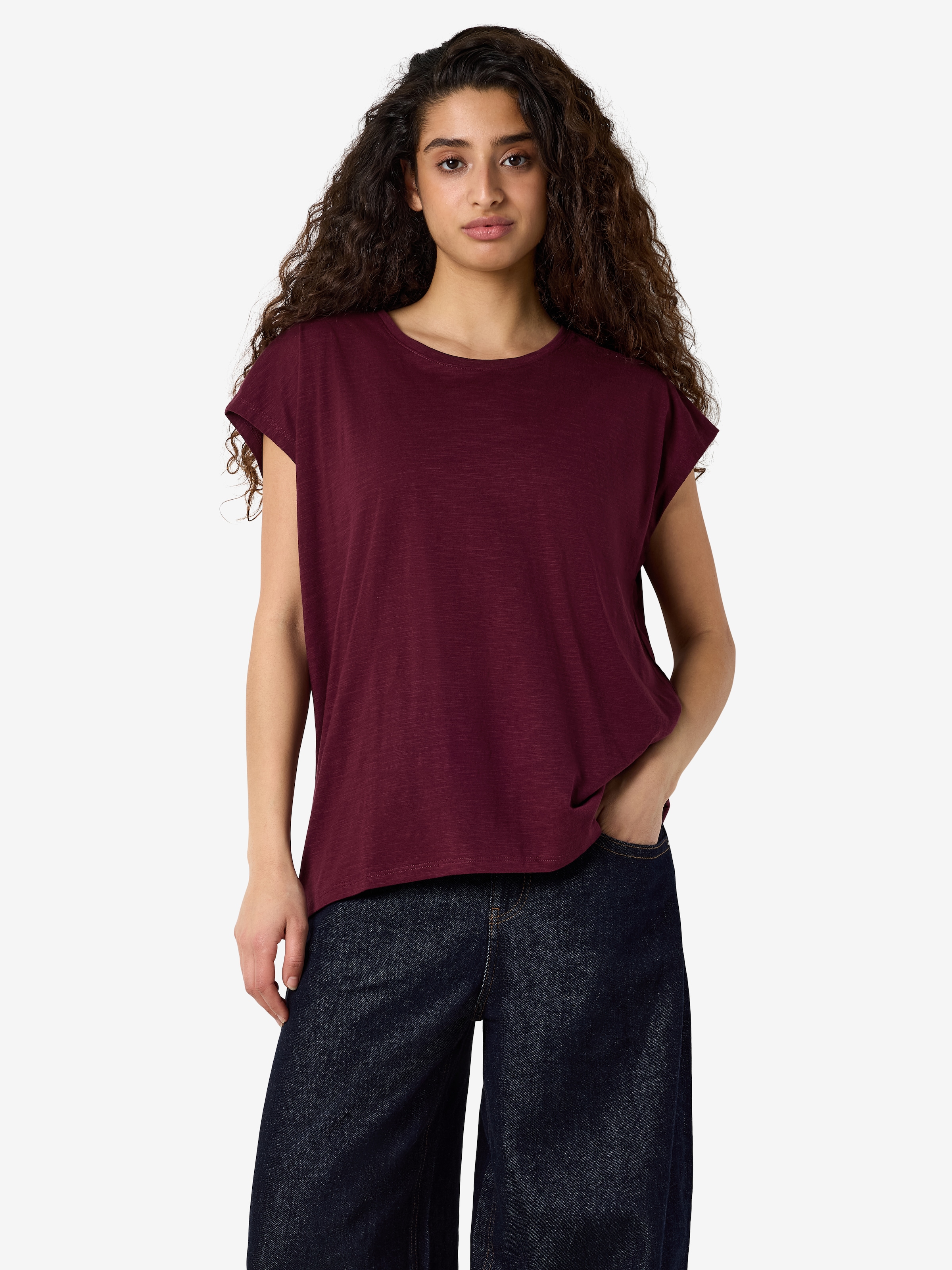 Noisy may Kurzarmshirt »NMMATHILDE S/S LOOSE LONG TOP NOOS« Baumwollmischung, relaxed fit