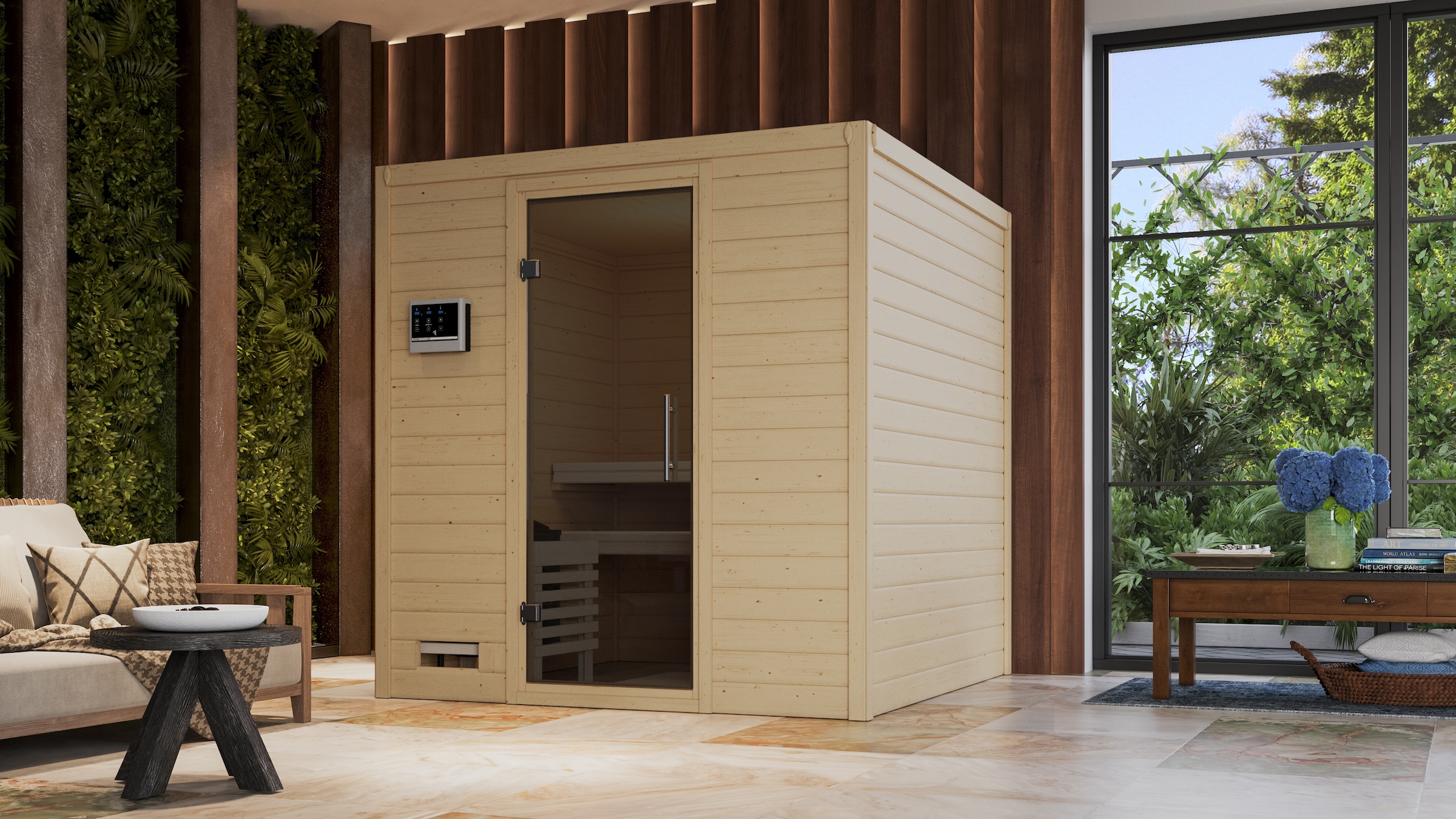 Karibu Sauna »Menja« Set, 9-kW-Ofen mit integrierter Steuerung günstig online kaufen