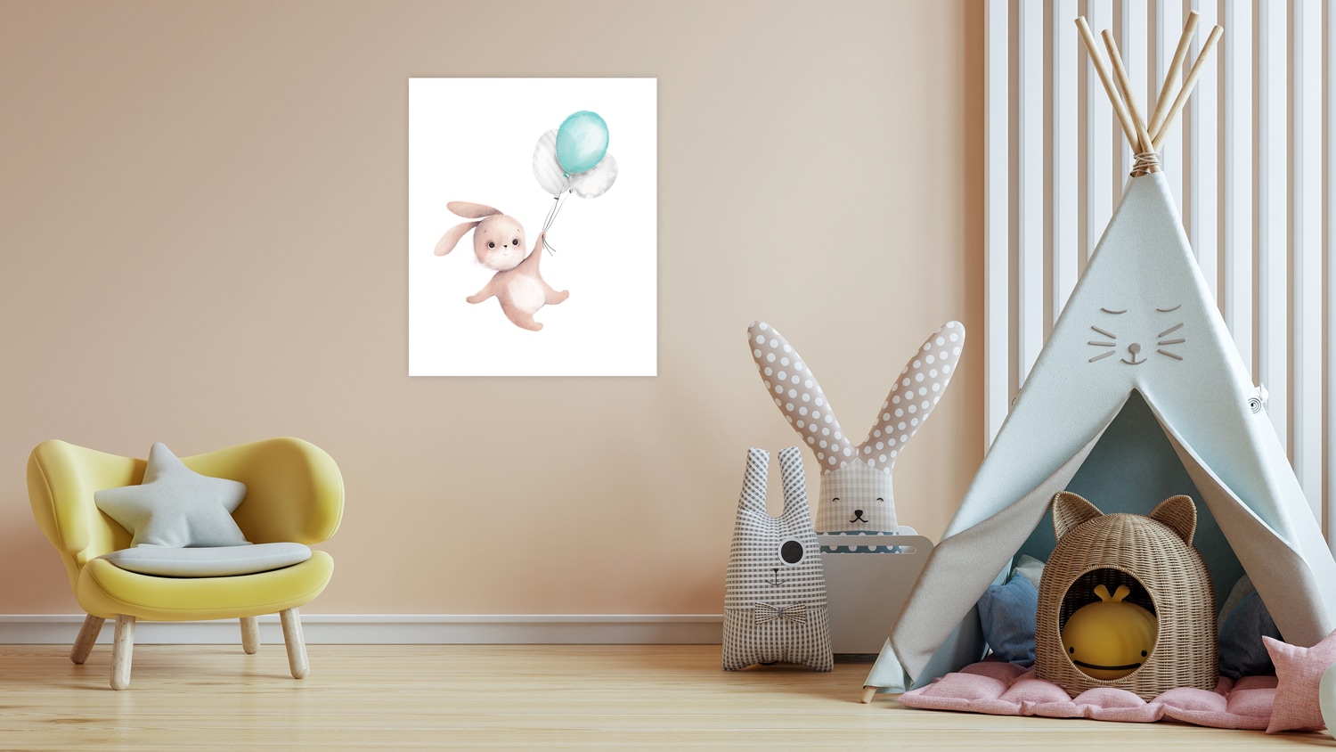 Lüttenhütt Poster »Fliegender Hase mit Luftballons«, Fantasy-Hase-Hasen-Luftballon-Tiere, (1 St.), HD Premium Druck