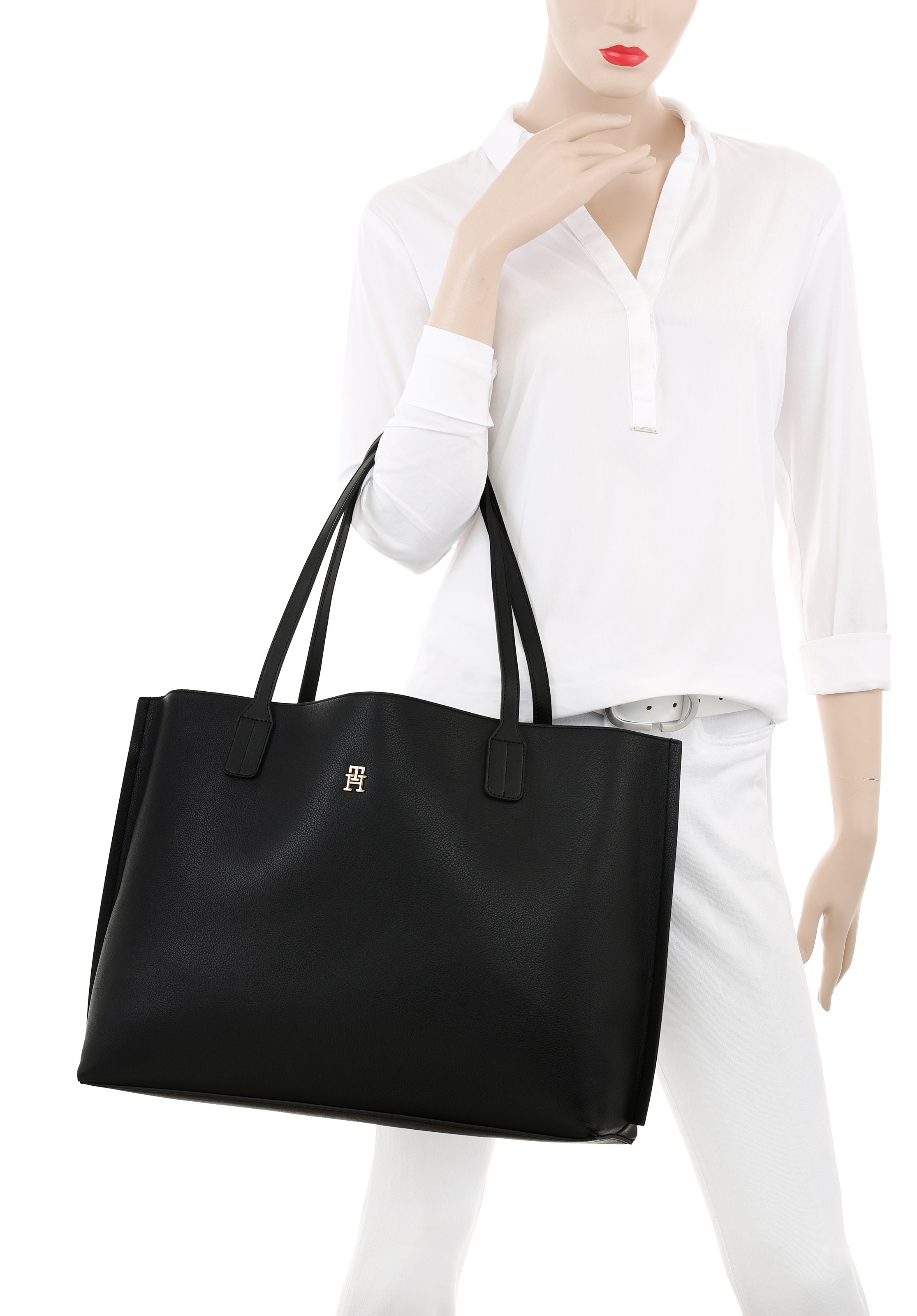Tommy Hilfiger Tragetasche »TH DISTINCT TOTE«, Damen Umhängetasche, Schultertasche mit kleinem TH-Schmuckelement